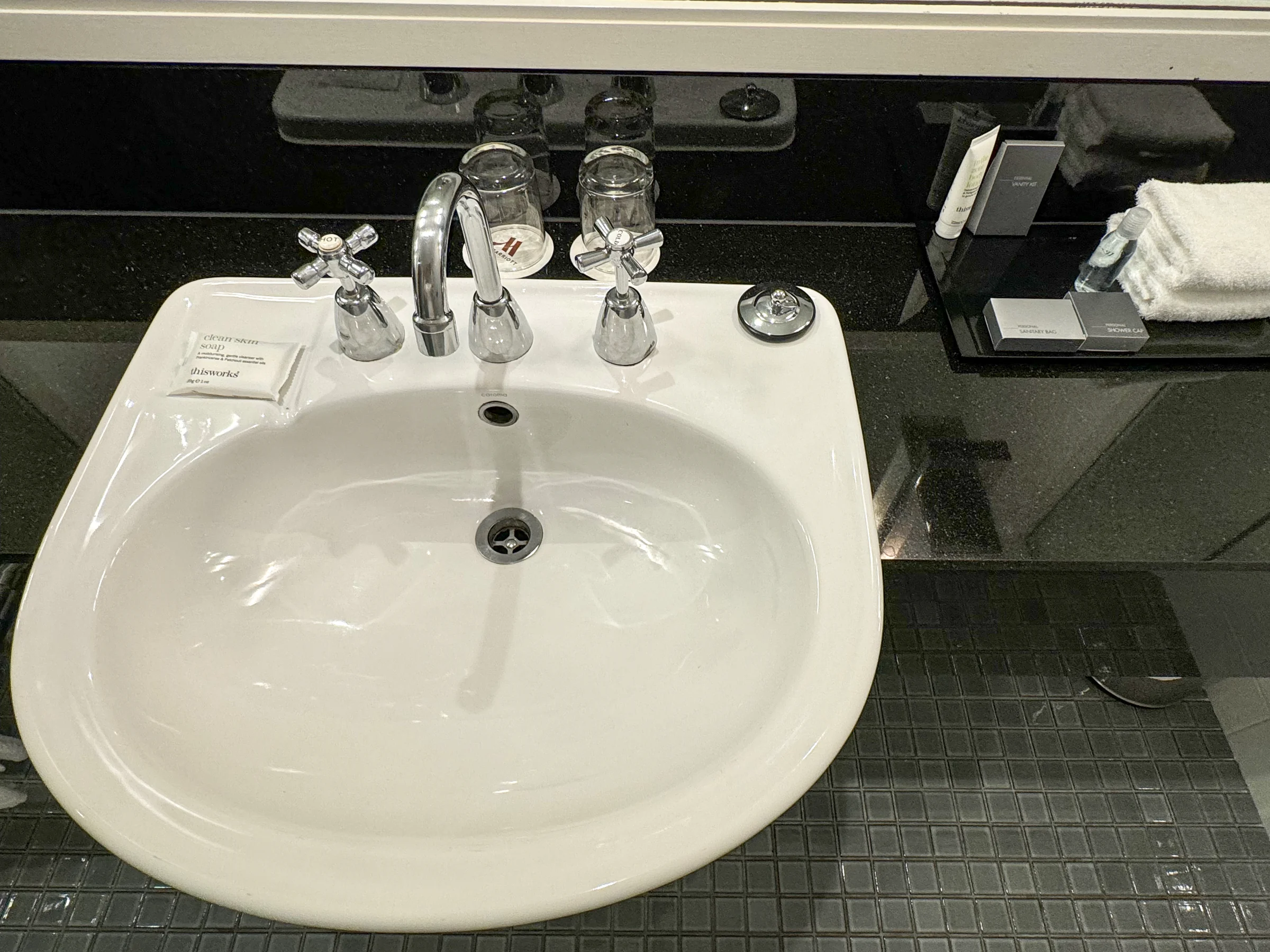 Amenities on the vanity.