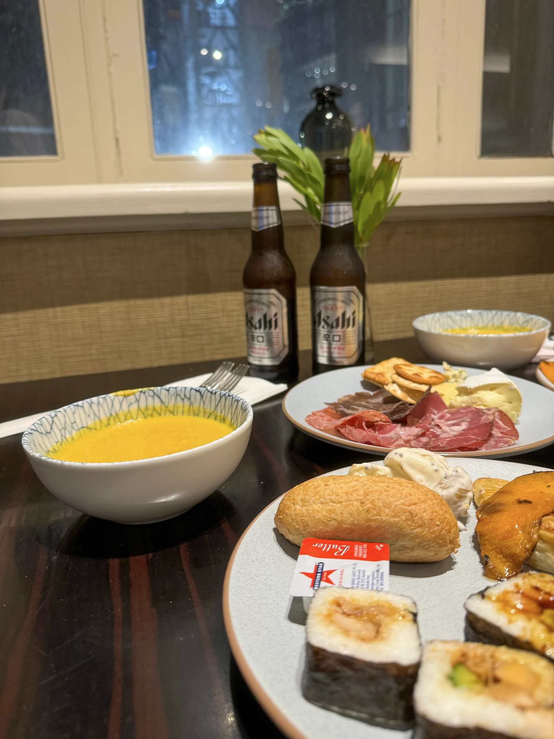 Cheese and cold dishes with wine.