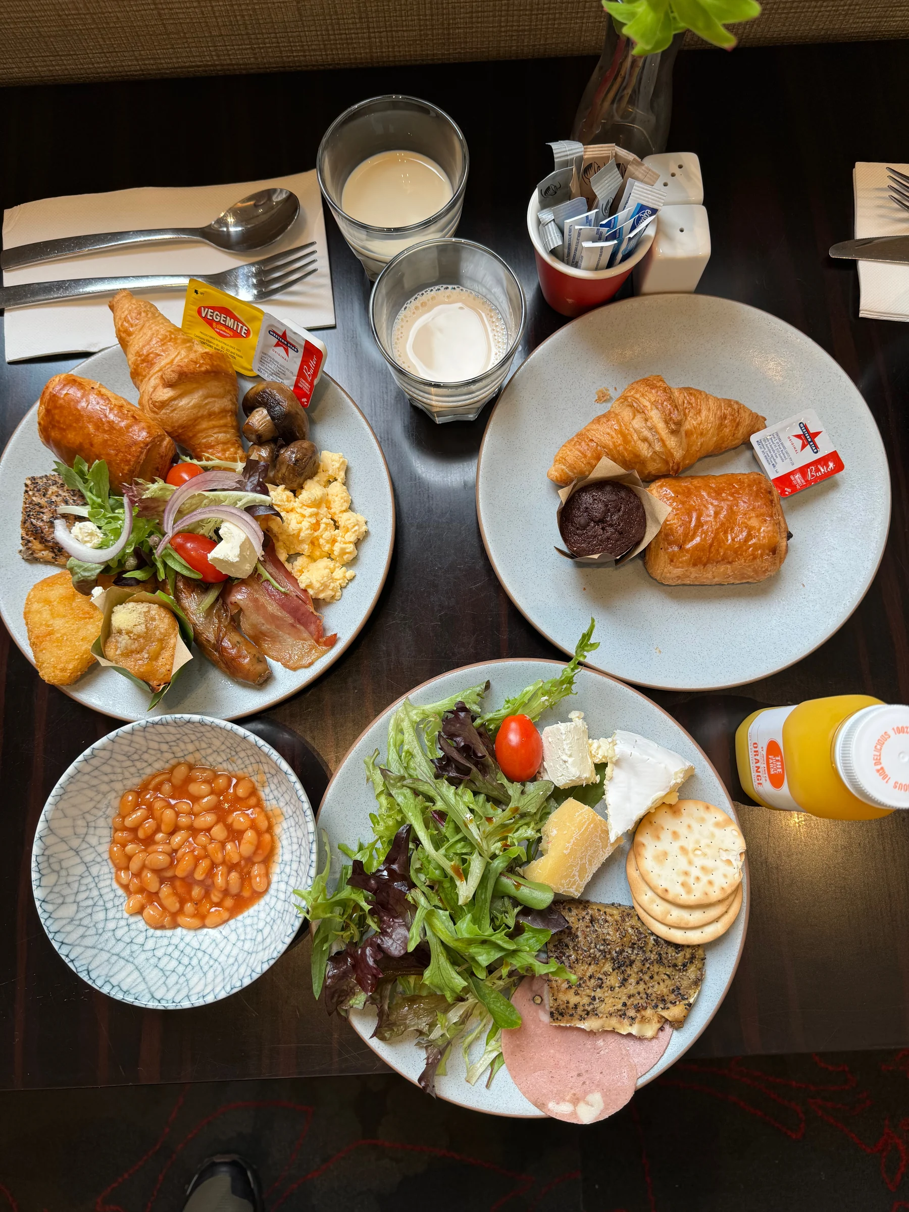 Breakfast for two on the table.