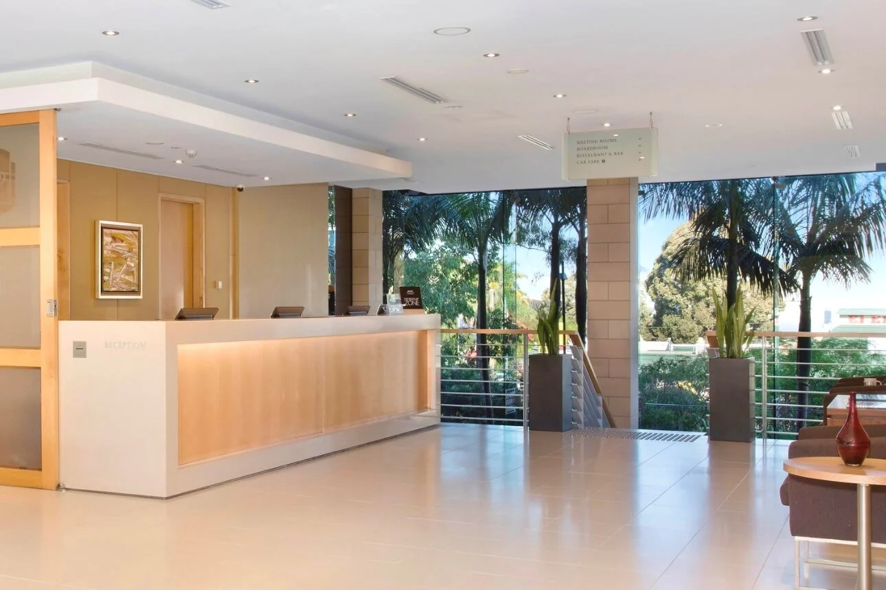 The bright reception area.