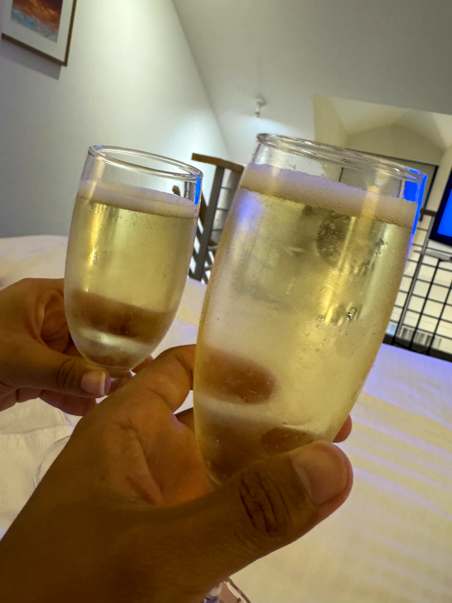 A toast in the room, and a relaxed evening.