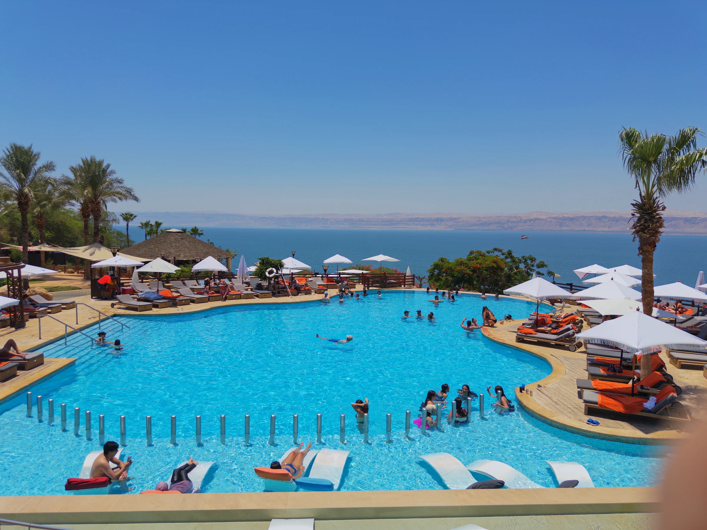 The resort pool overlooking the Dead Sea.
