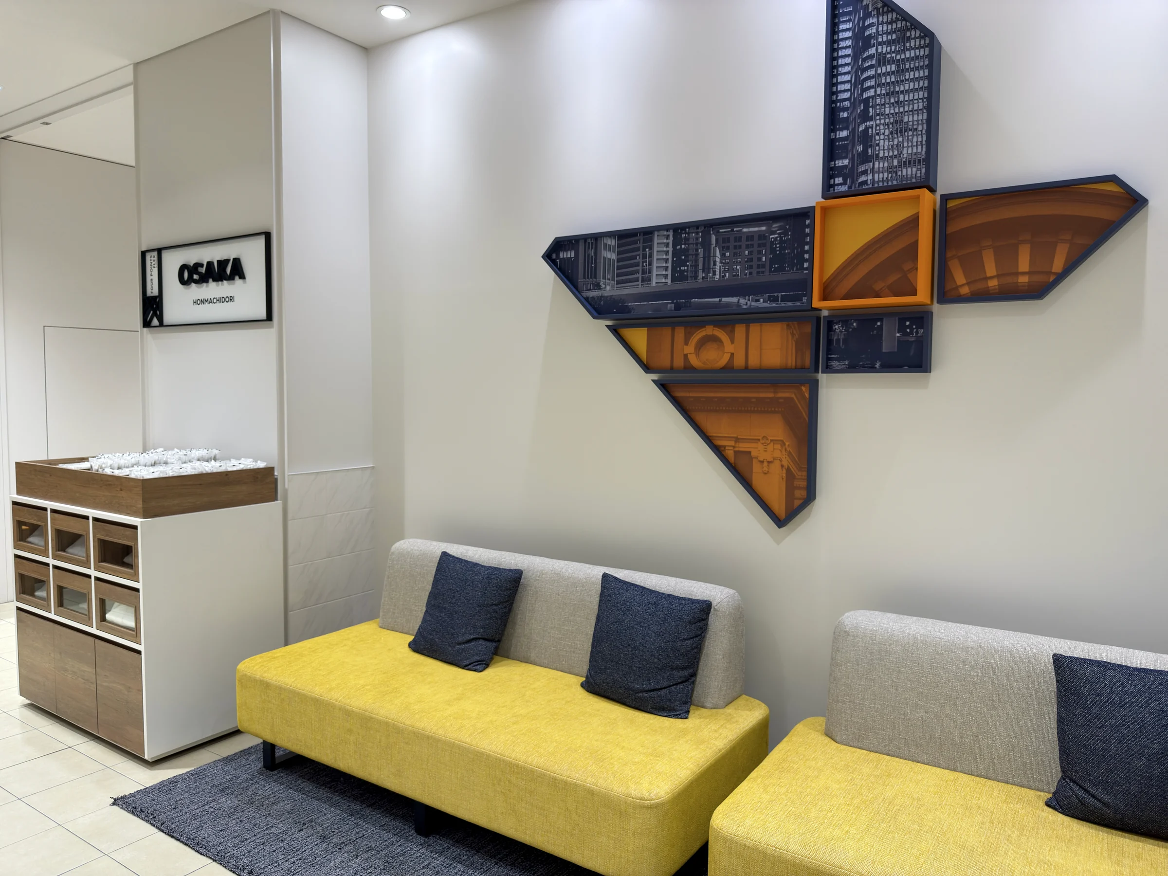 Yellow sofas in the lobby.