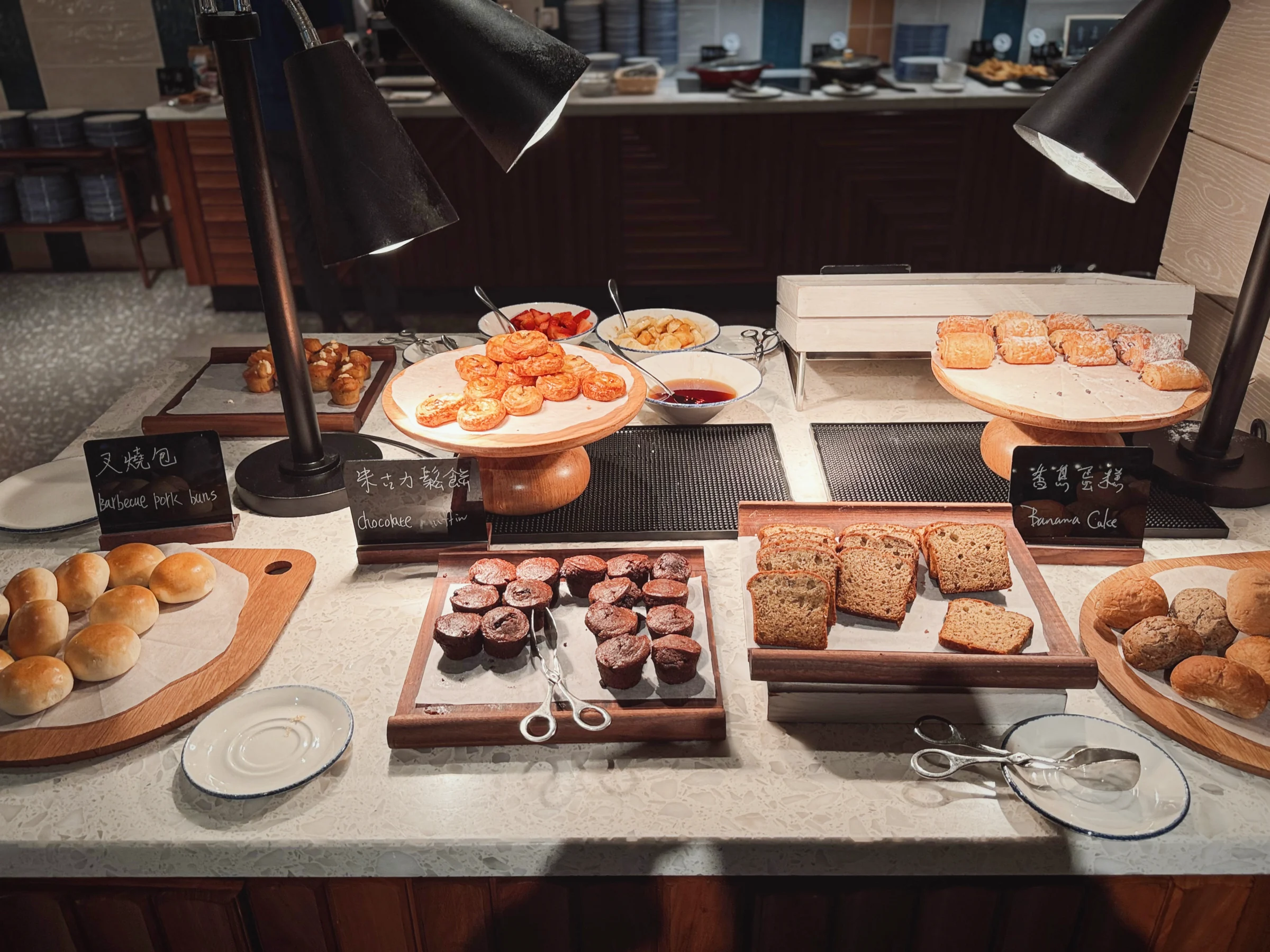 Bread and muffins at breakfast
