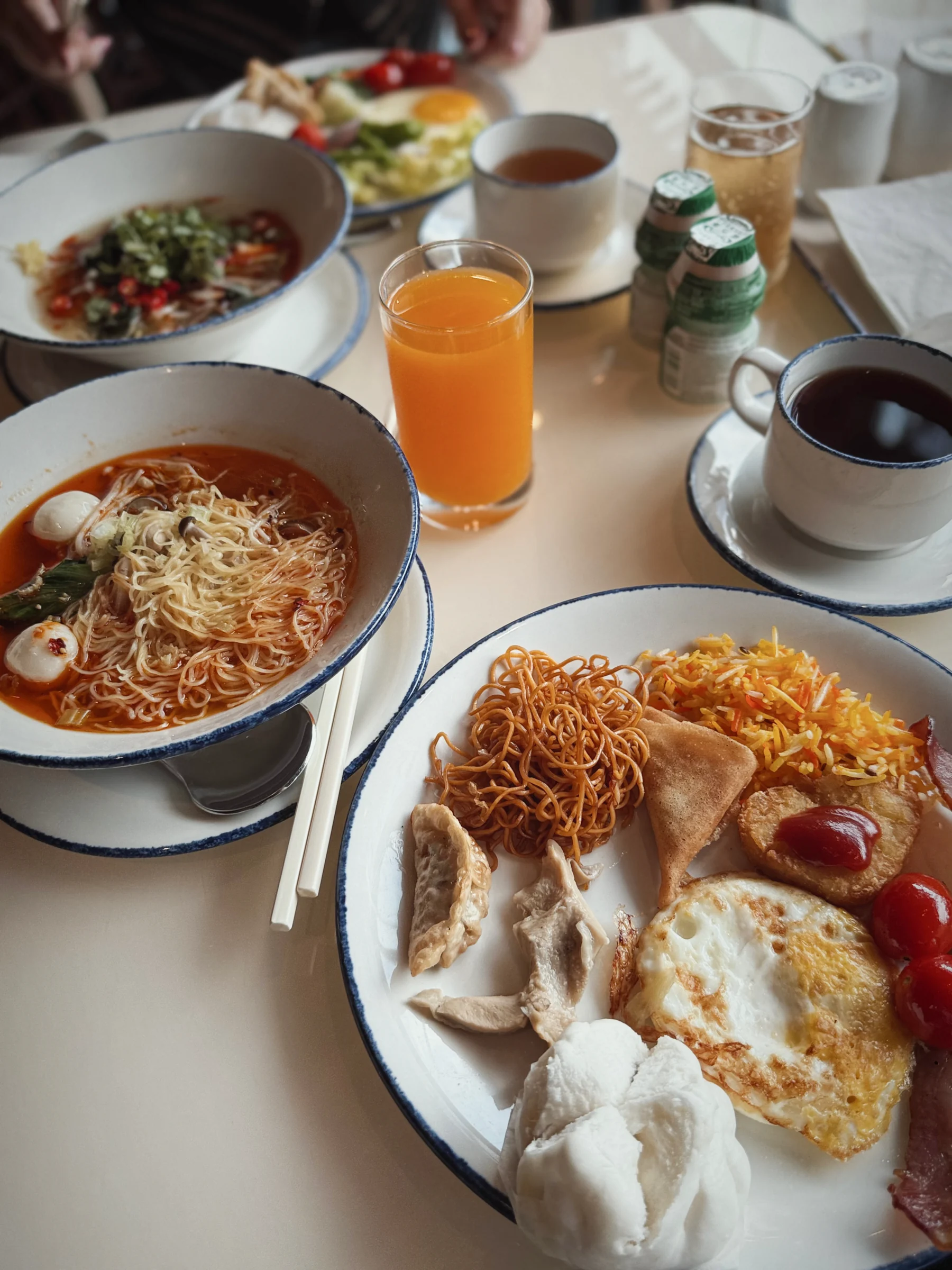 My breakfast choices of noodles and eggs