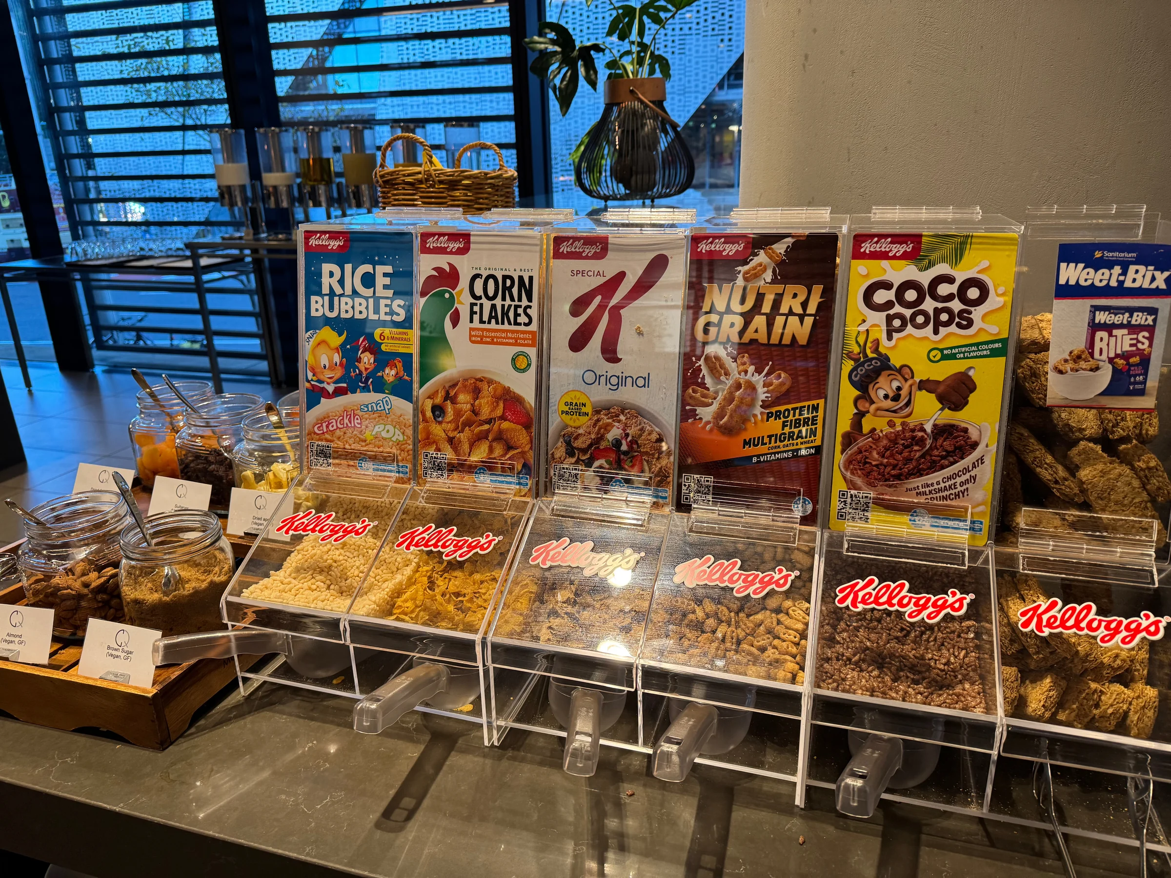 The breakfast cereal station.