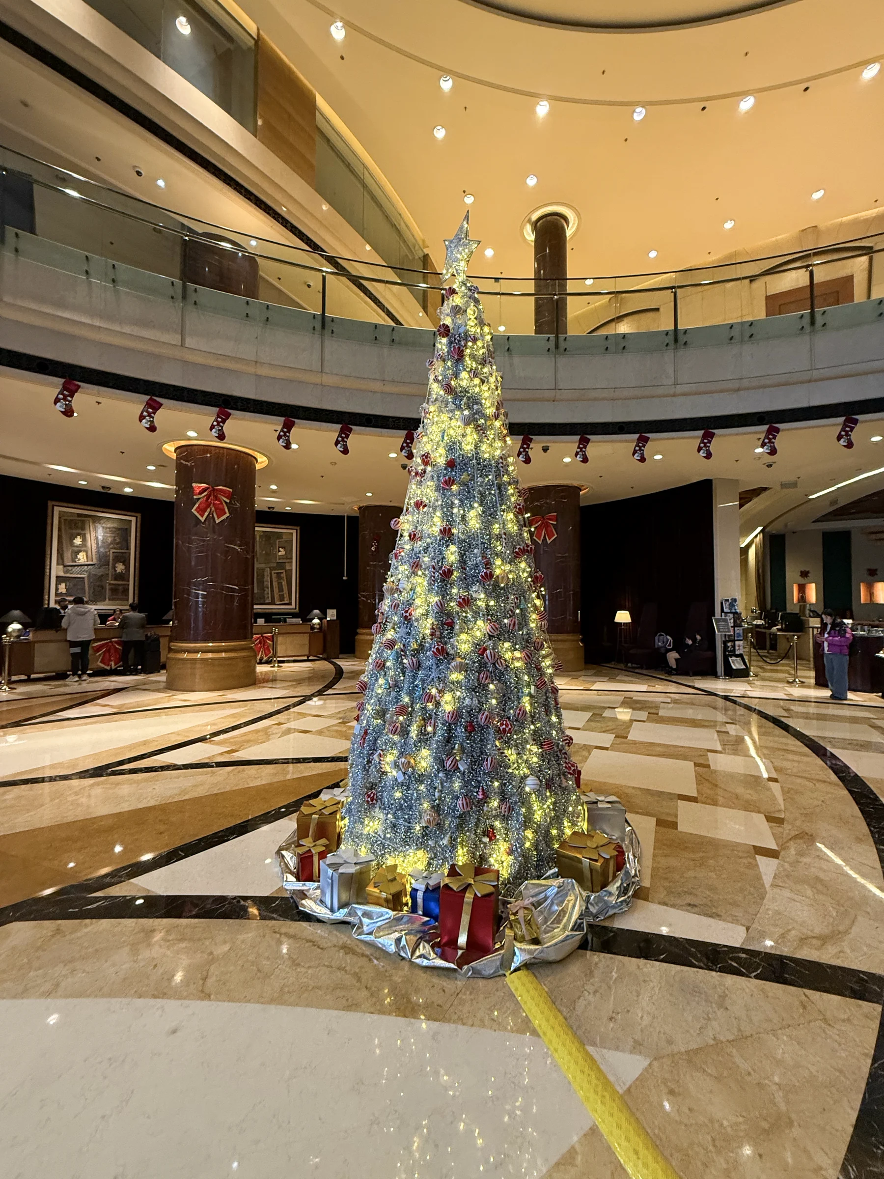 A Christmas tree in the lobby.