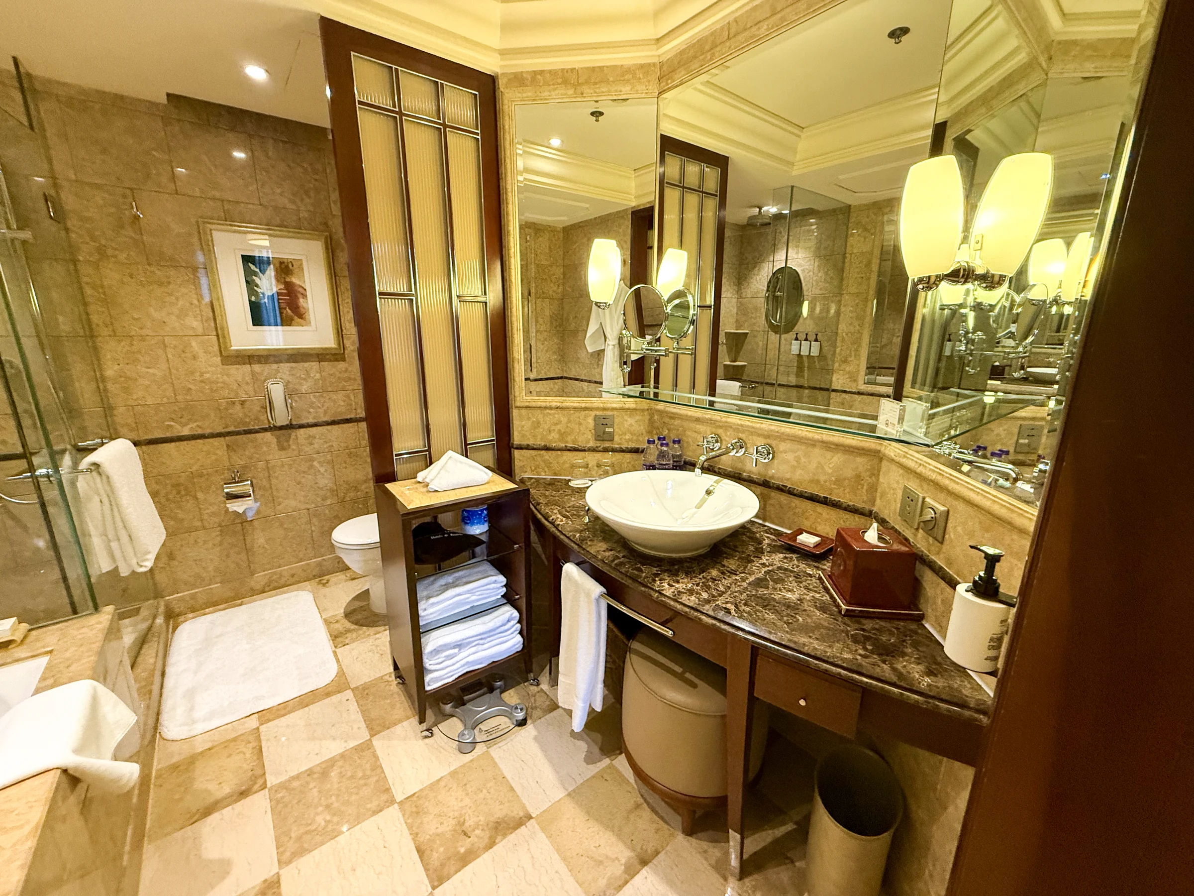 A marble counter and washbasin.