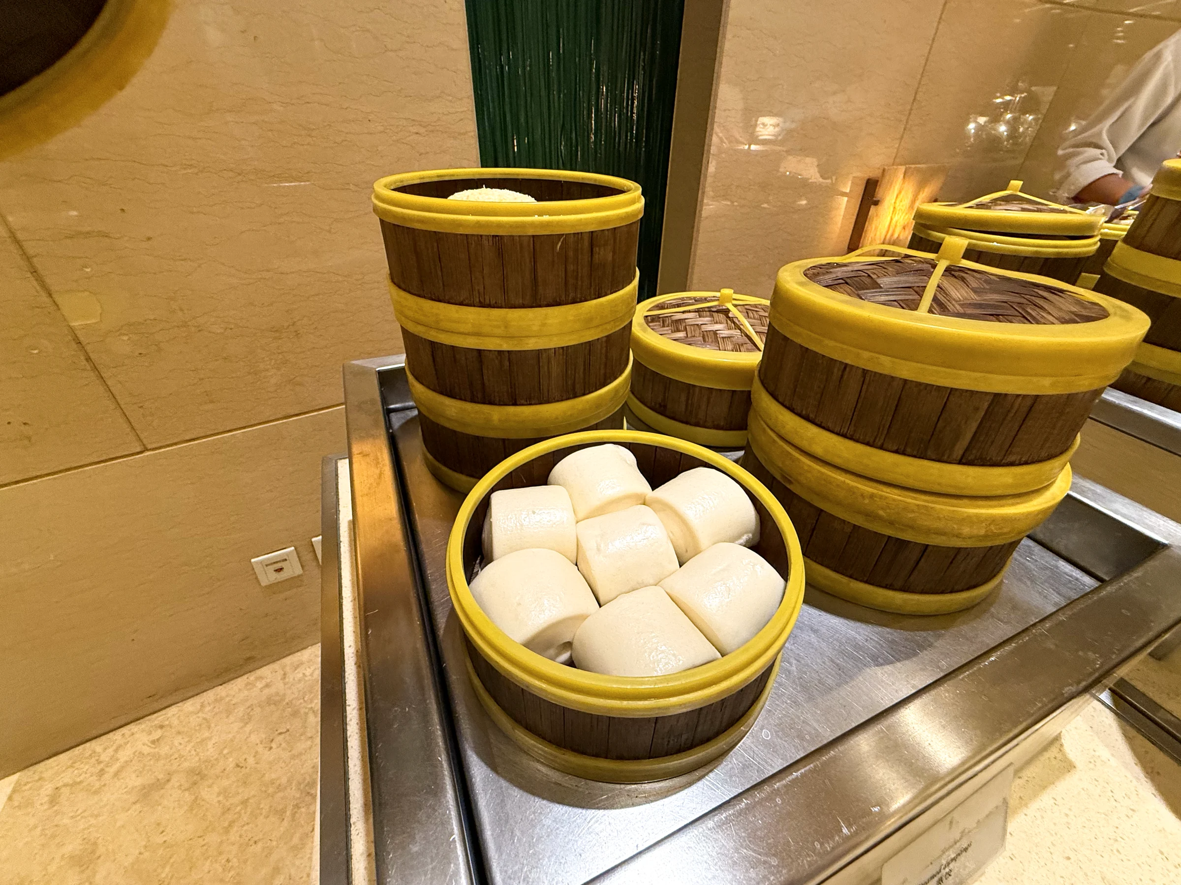 Bamboo steamers at breakfast.