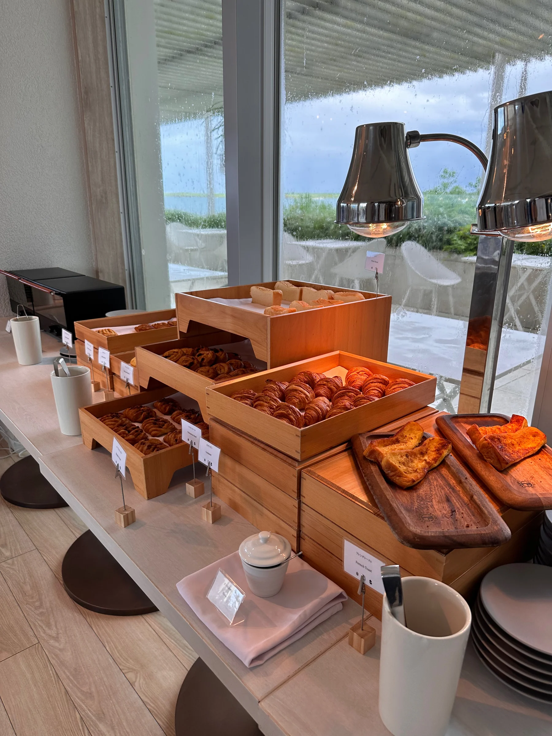The pastry corner by the window.