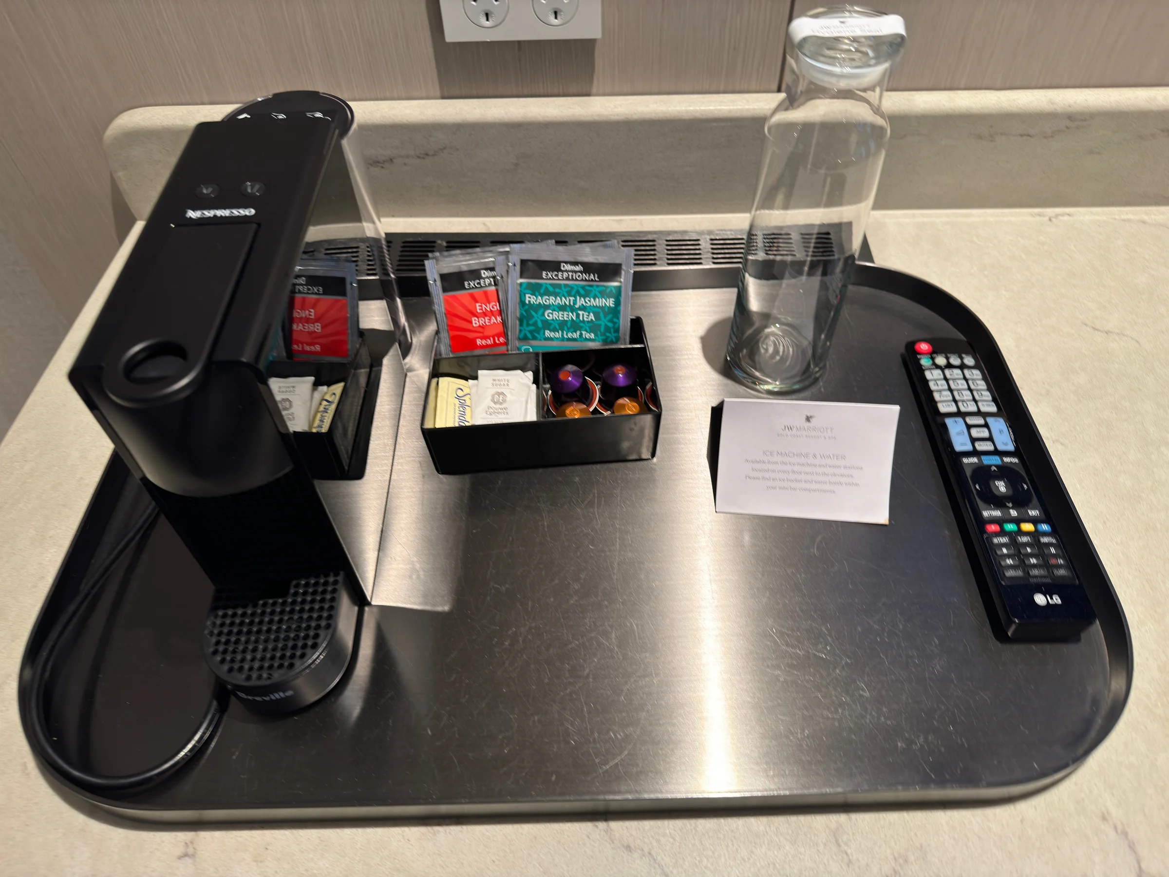 The coffee machine and drinks.