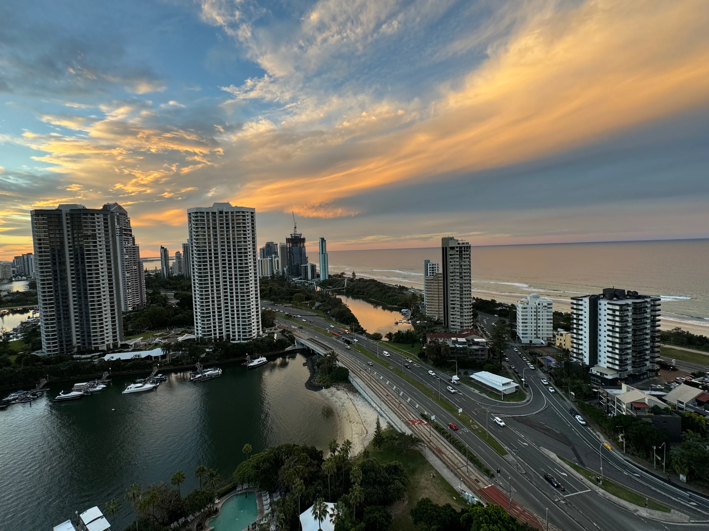 The evening sea and sky from the balcony at JW Marriott Gold Coast