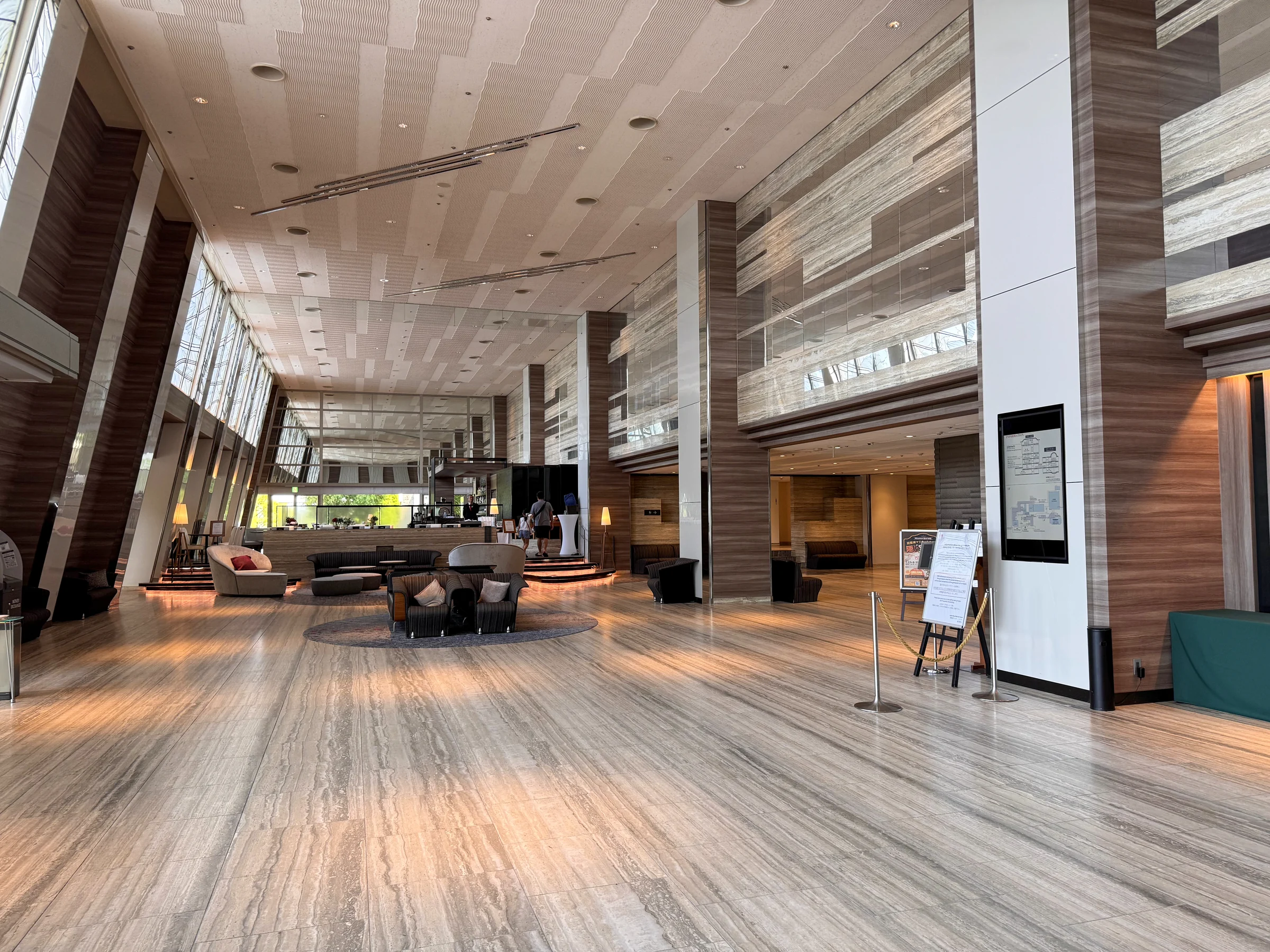 Large windows and high ceilings in the lobby
