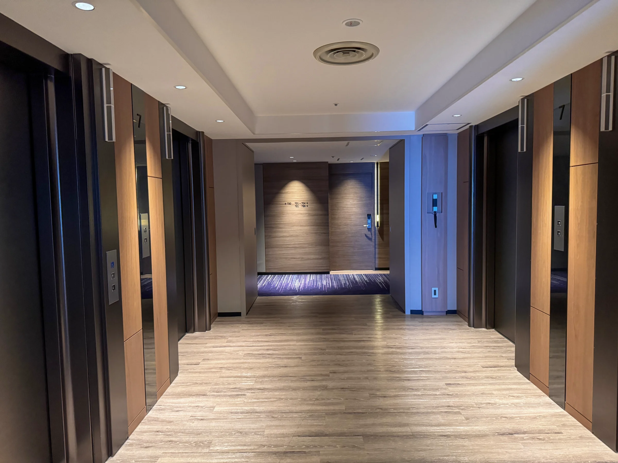 The white and purple elevator hall