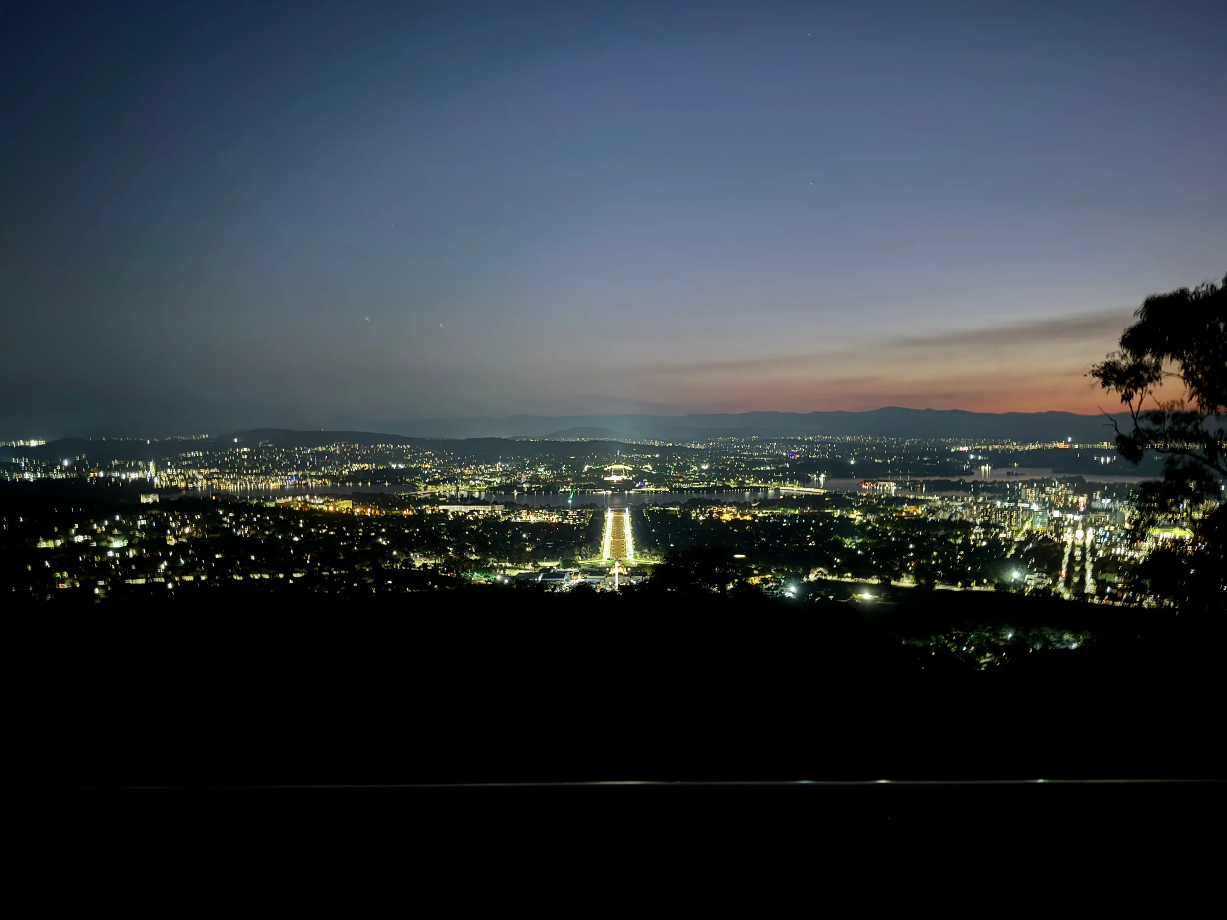 Looking over Canberra at night.