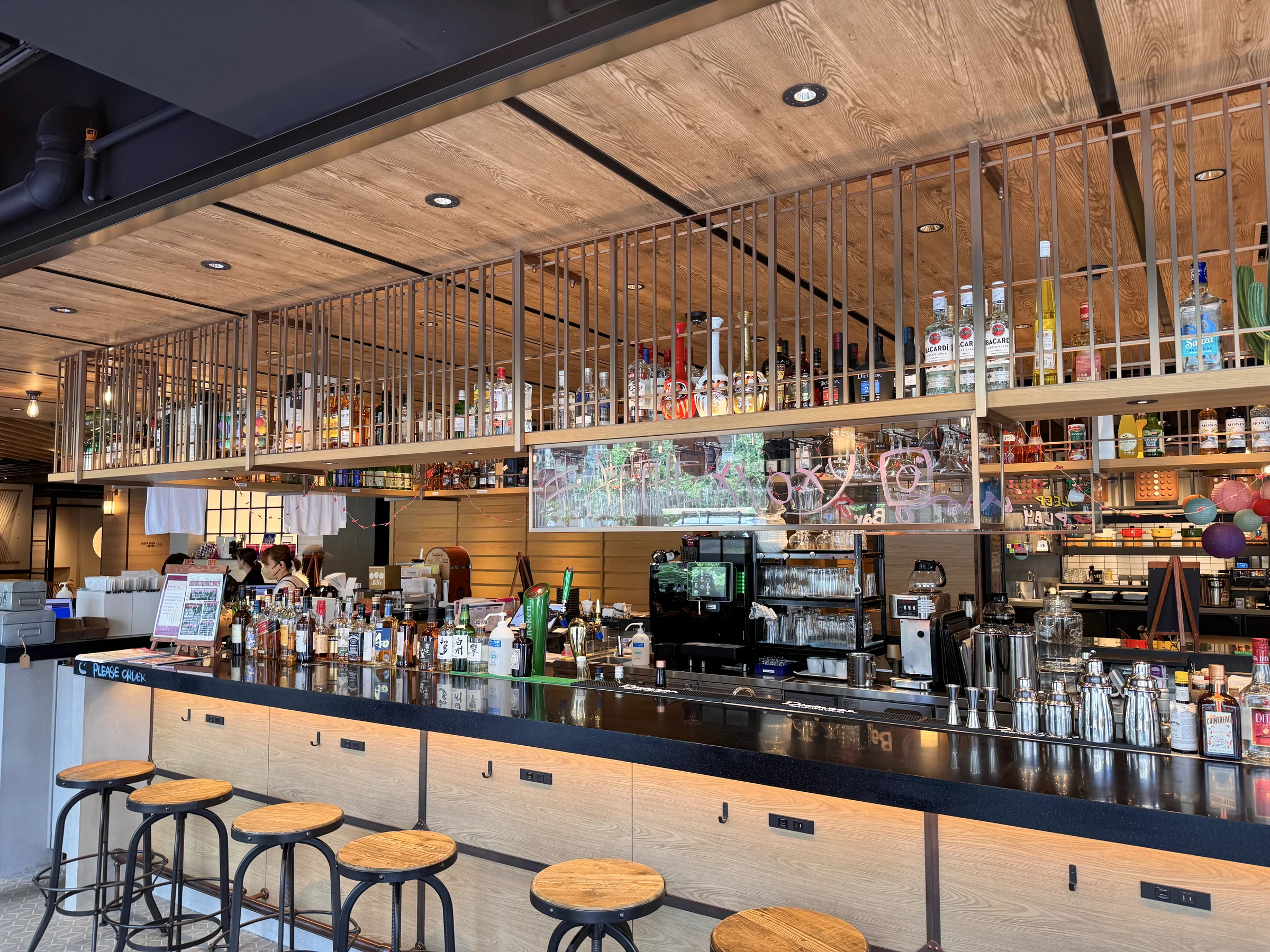 The lobby bar and counter stools in the morning