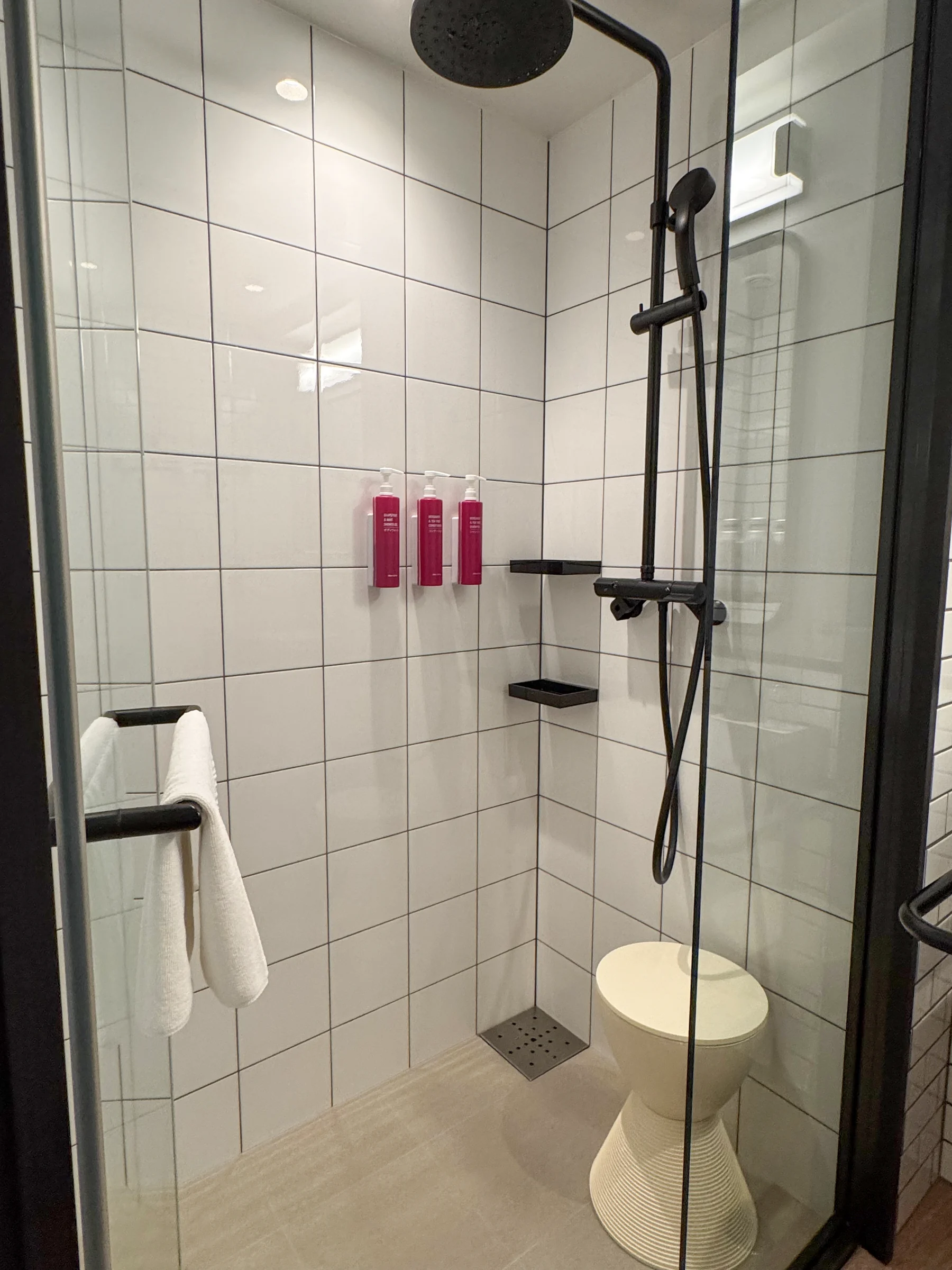 The shower room, with a seat
