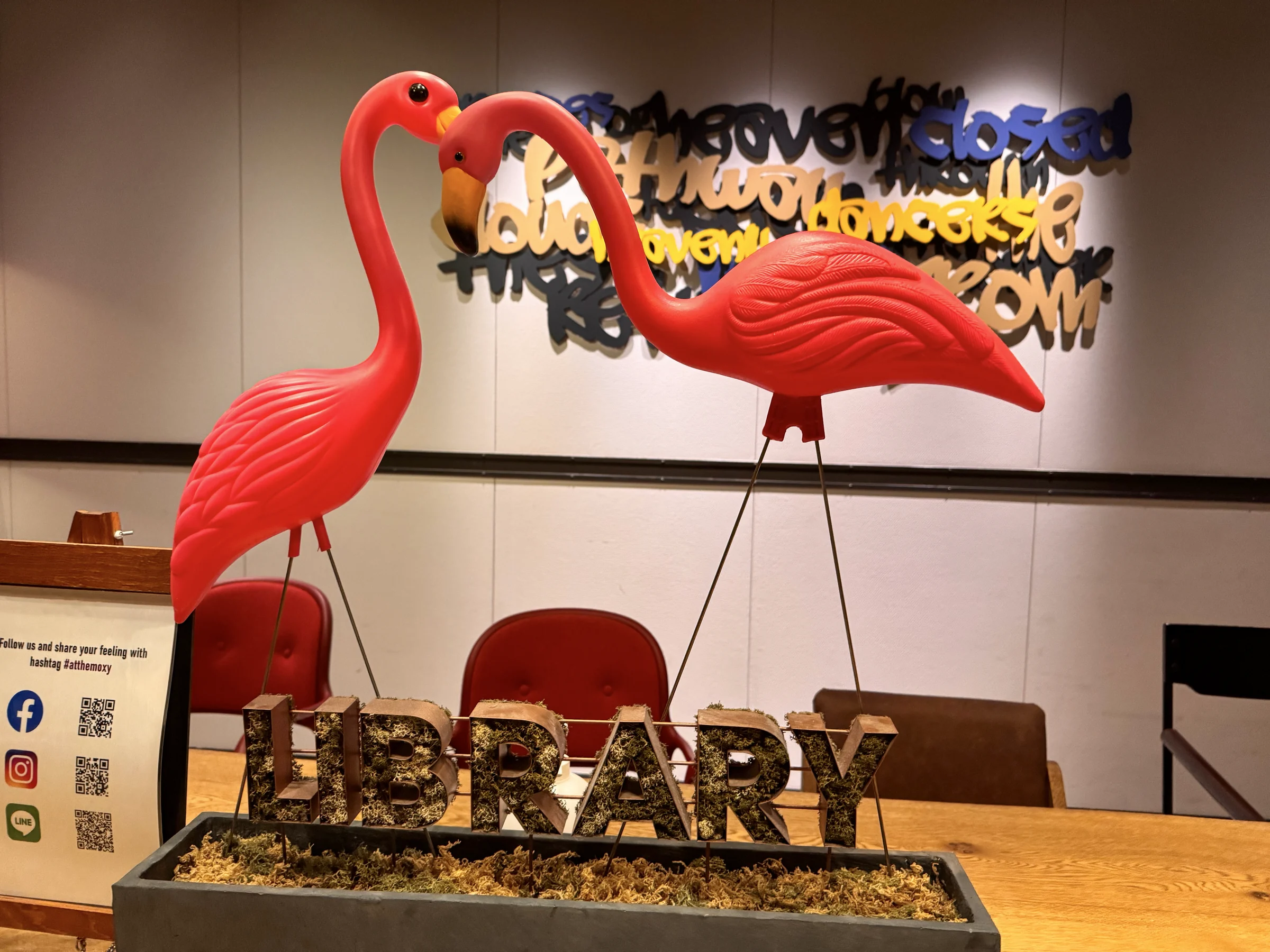 The library with its eye-catching flamingo