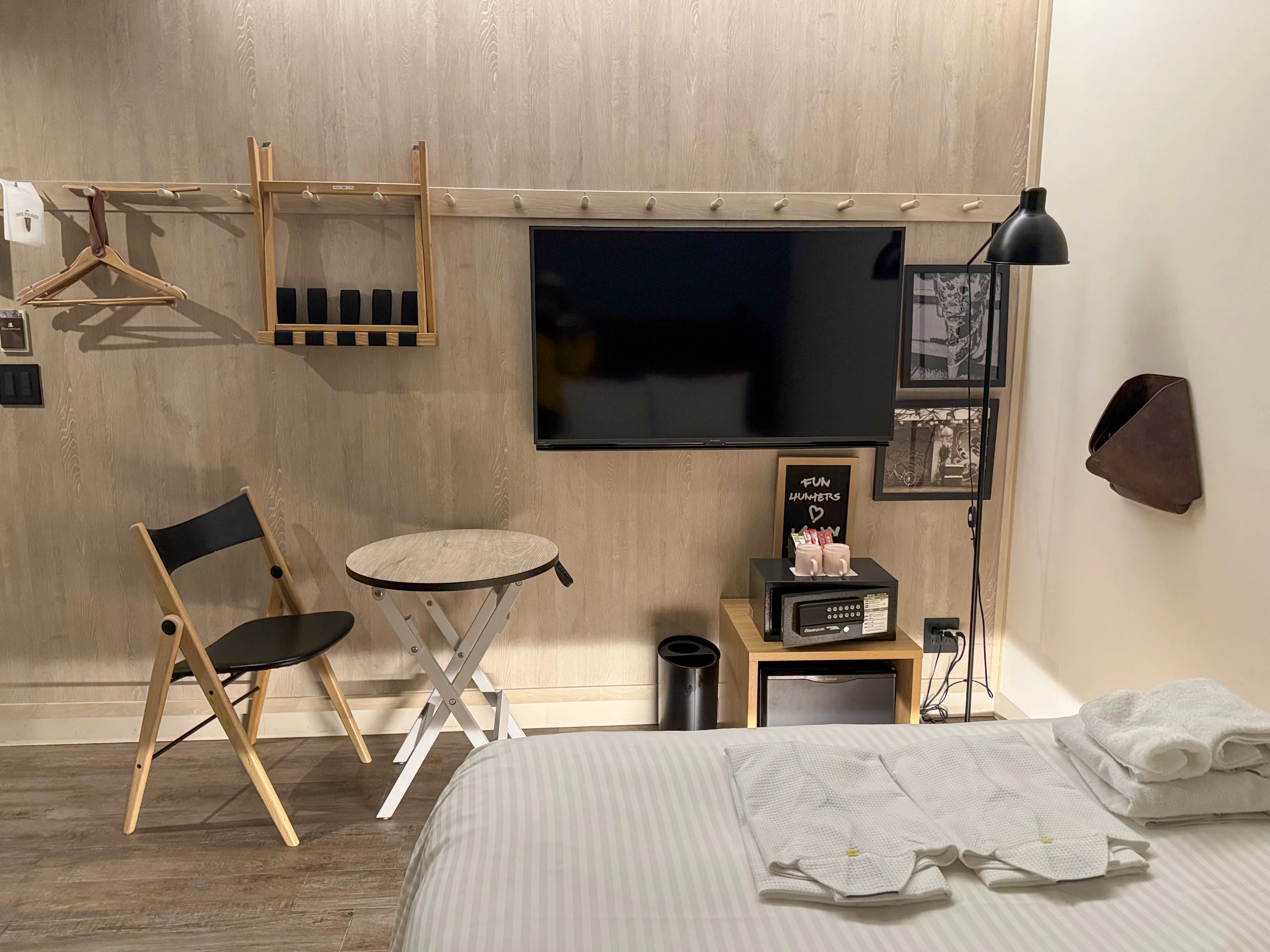 Wall storage and the TV.