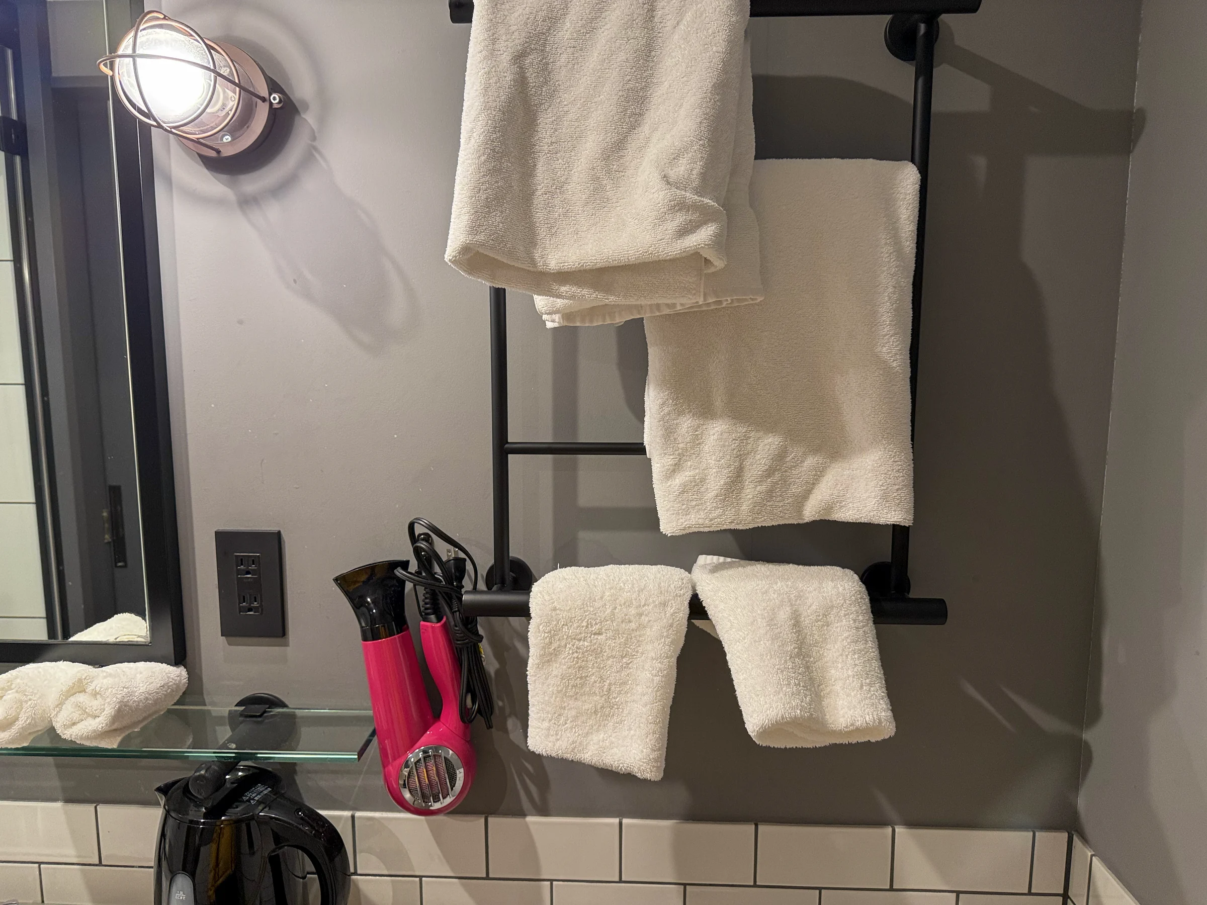 A hair dryer in Moxy colors.