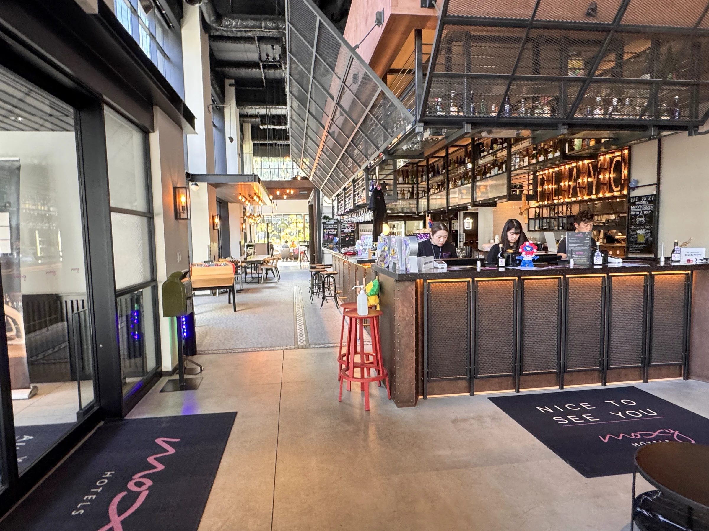 The bar counter just beyond the entrance