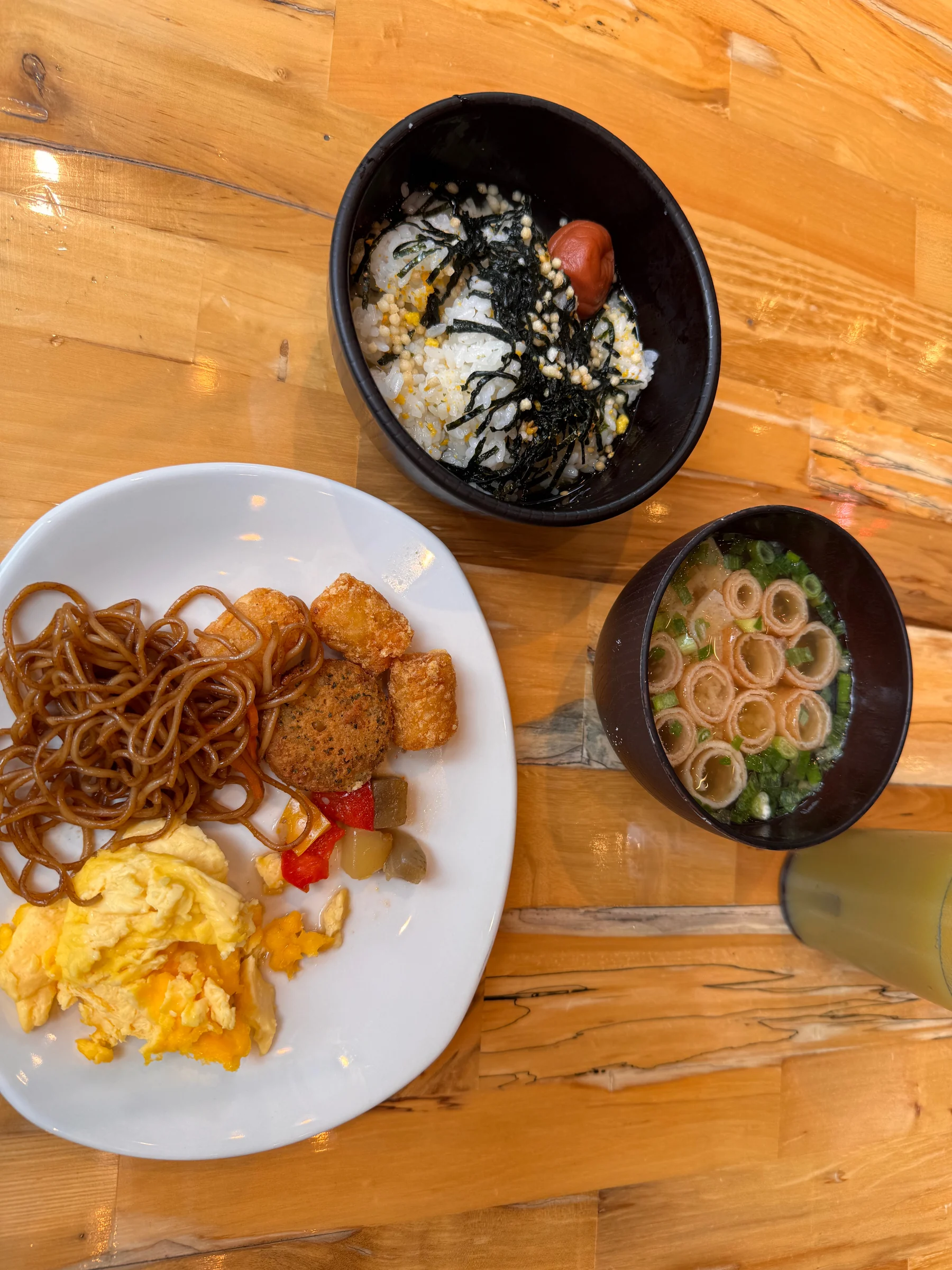 Ochazuke, miso soup, and Japanese and Western side dishes