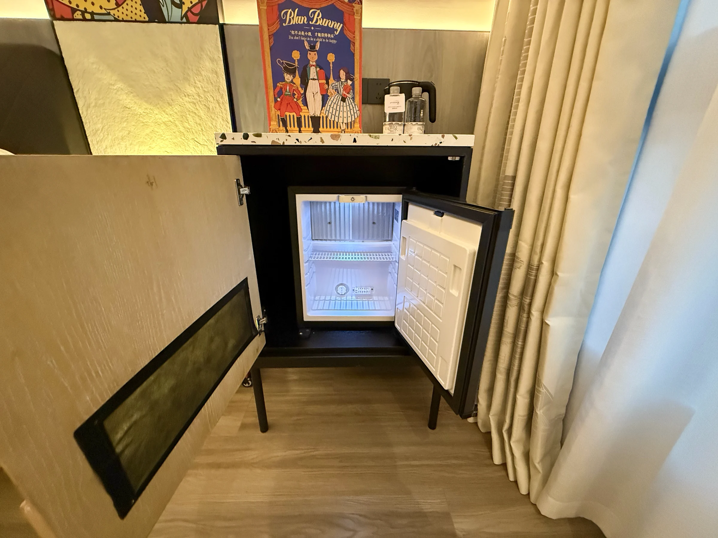 The refrigerator with its door open.