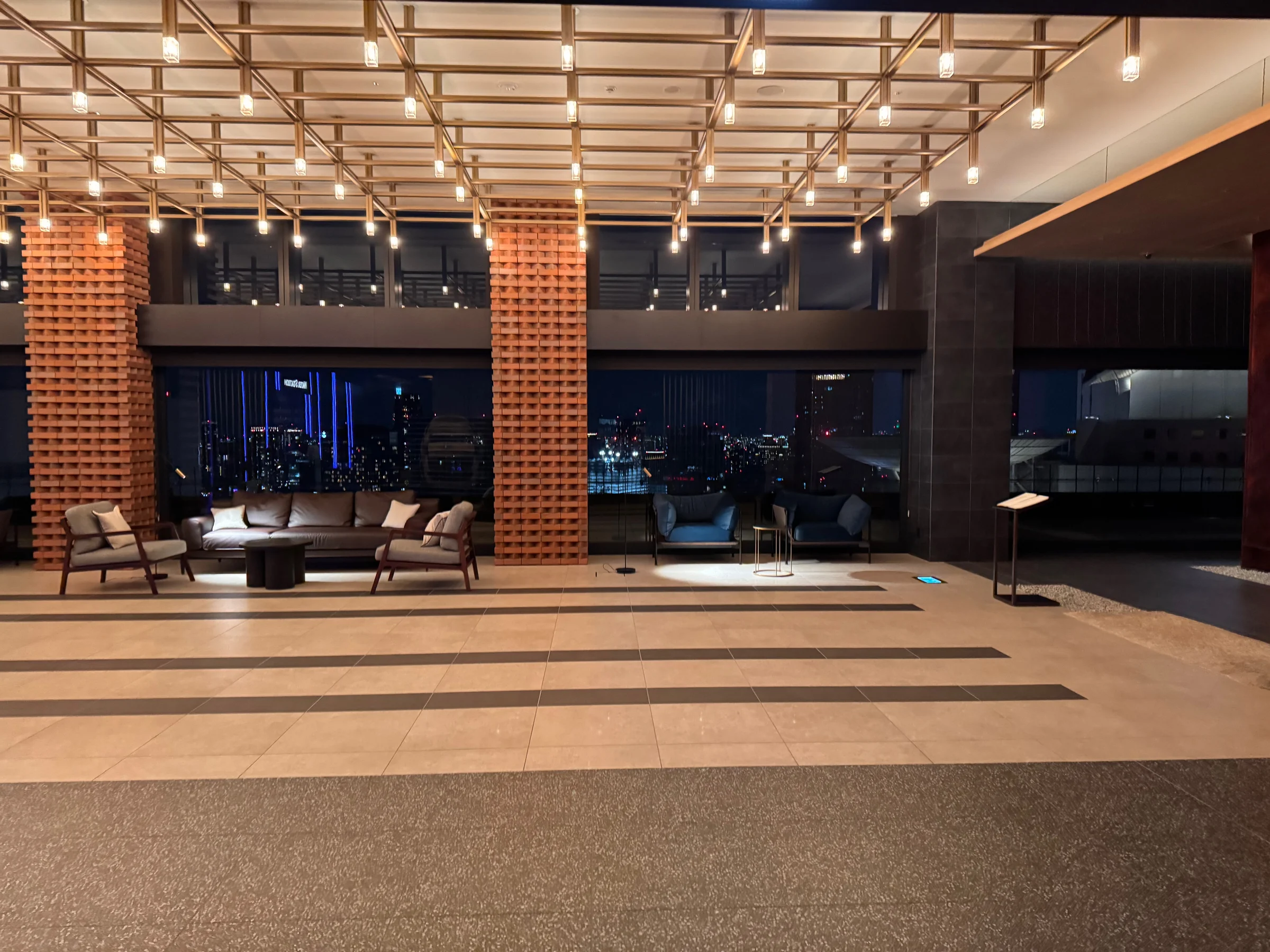 The 29th-floor lobby in evening light