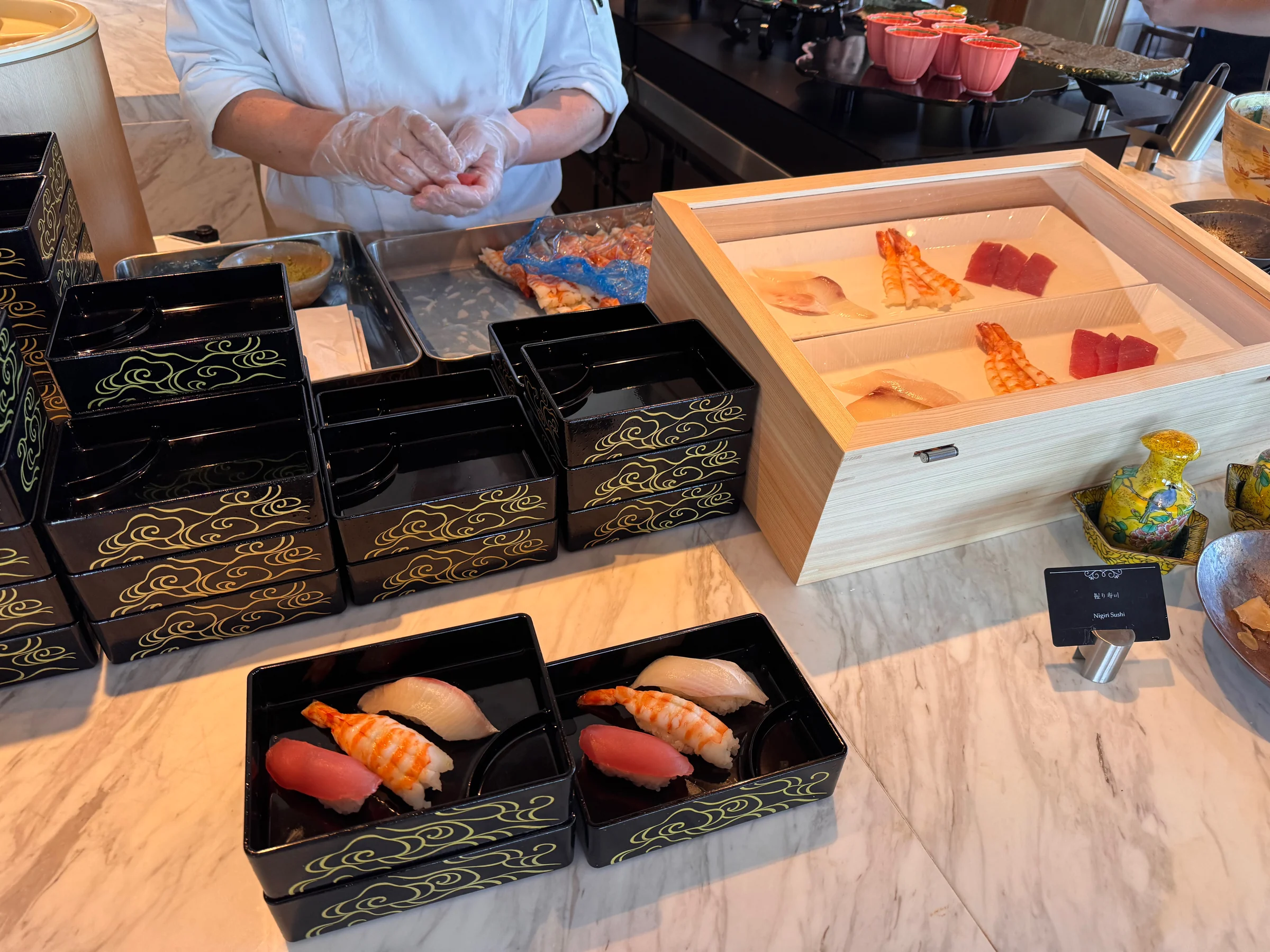 A sushi station at breakfast too