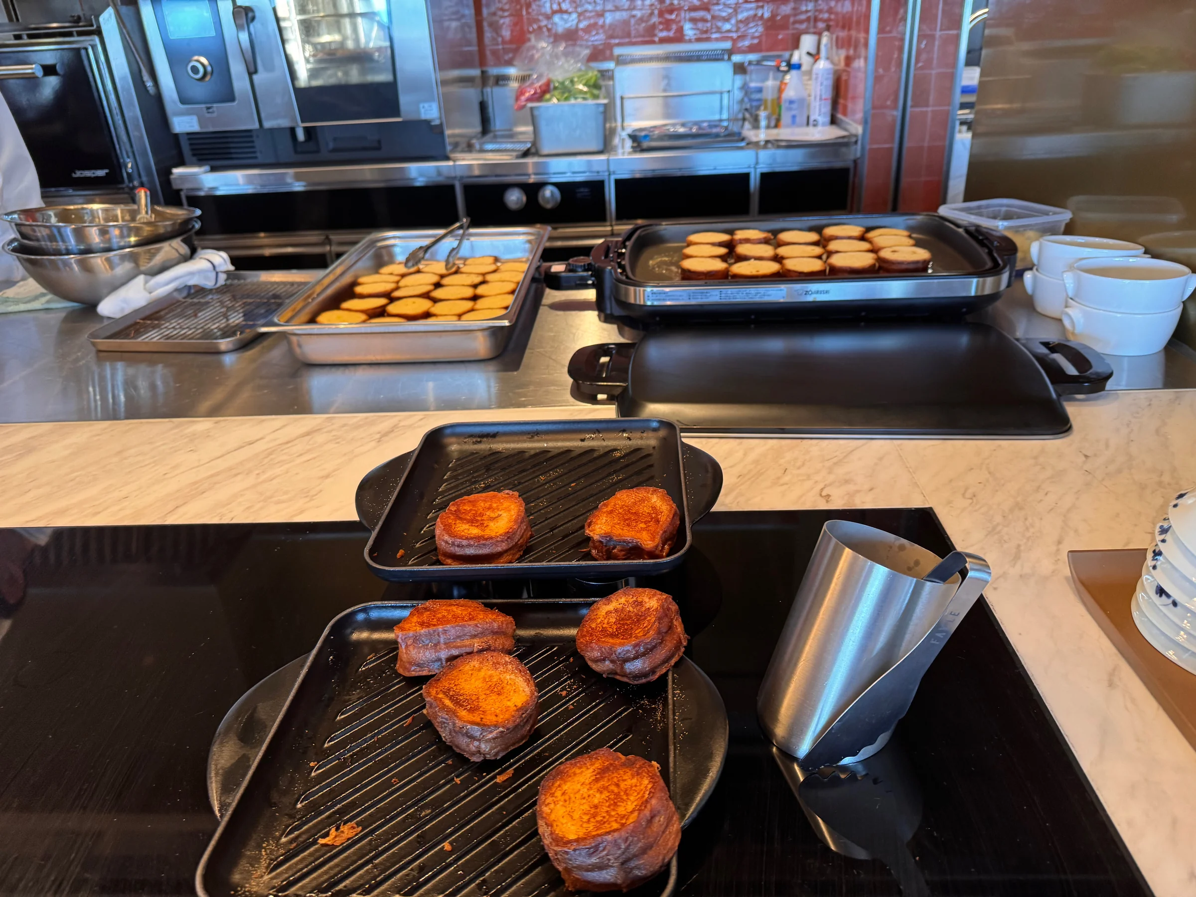 Freshly cooked waffles and baked treats
