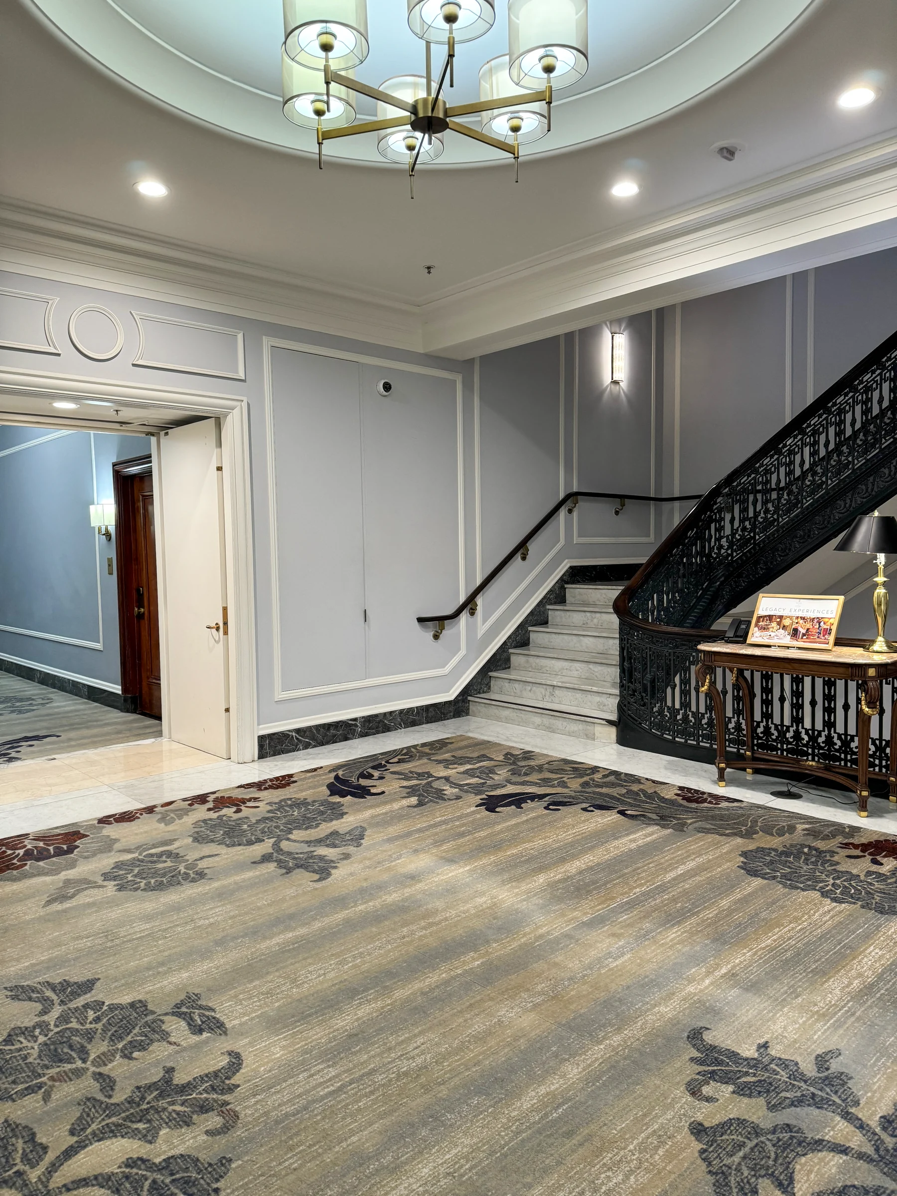 Sunlit stairs and interior details.