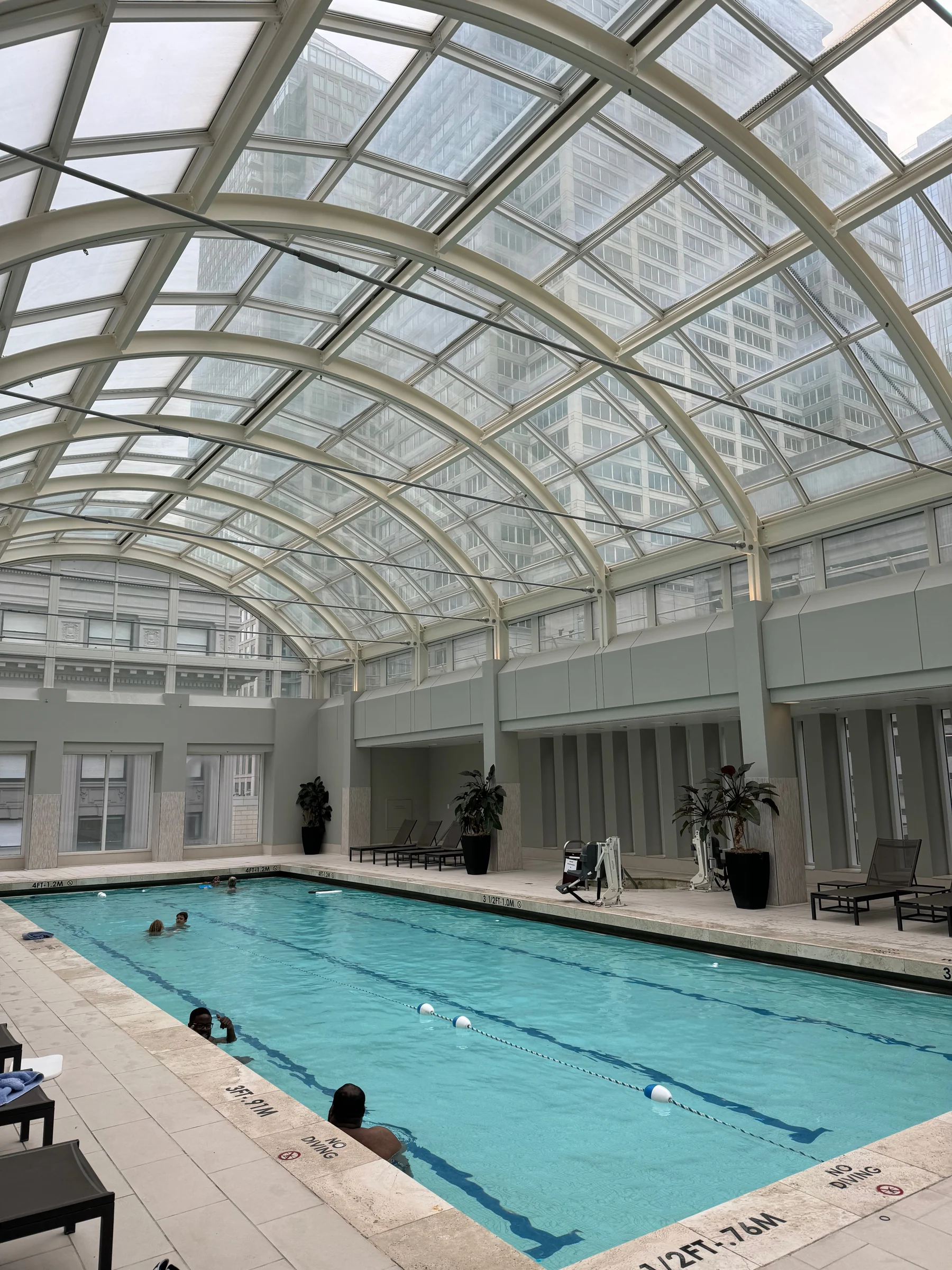 The pool beneath the glass ceiling.