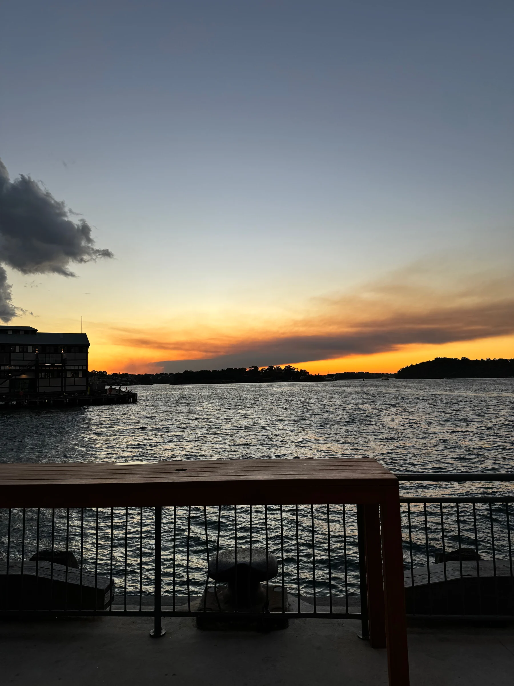 Dusk beside the water.