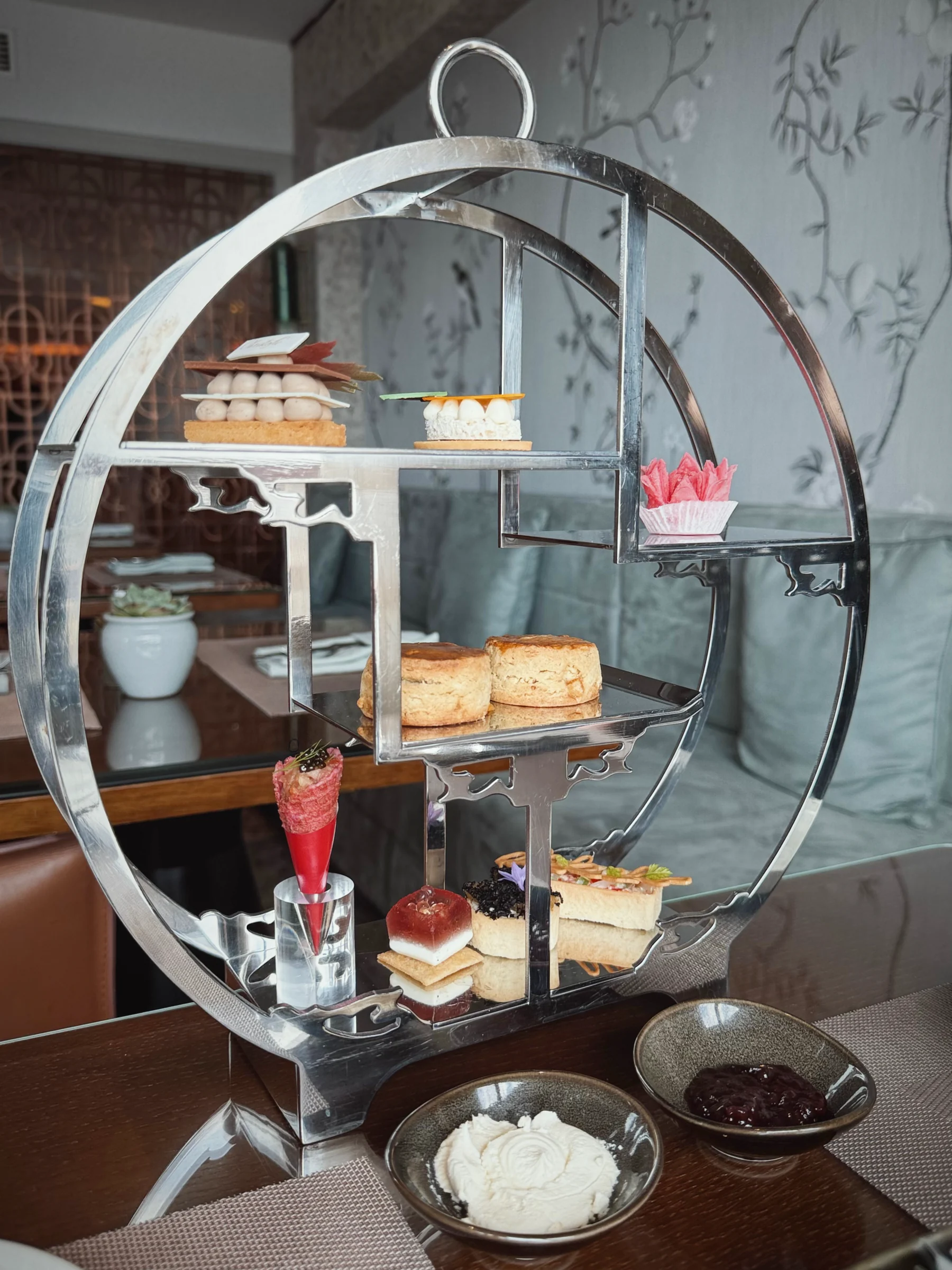 Afternoon tea on a round stand