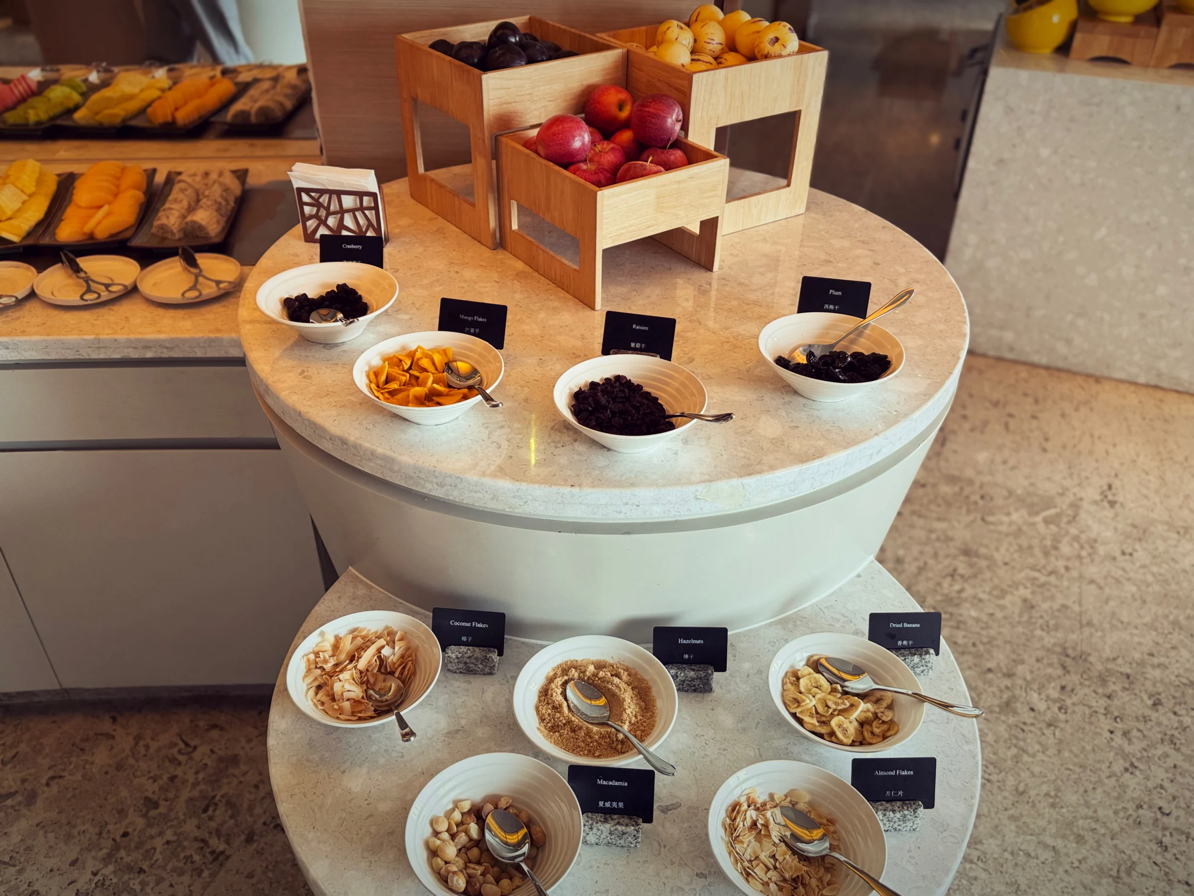 The fruit and cereal breakfast station