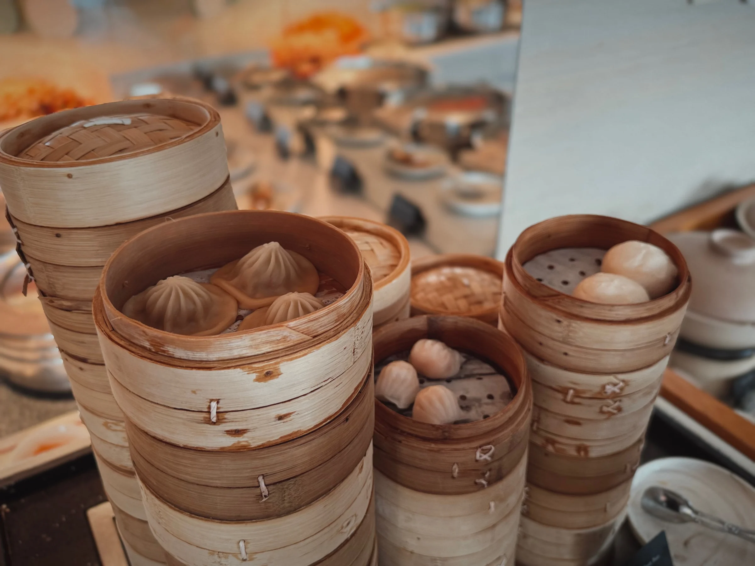 Dim sum in bamboo steamers