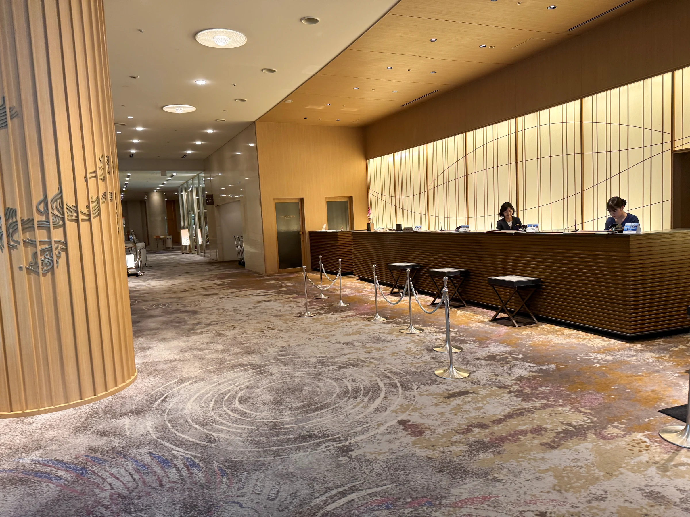 Soft light in the reception area.