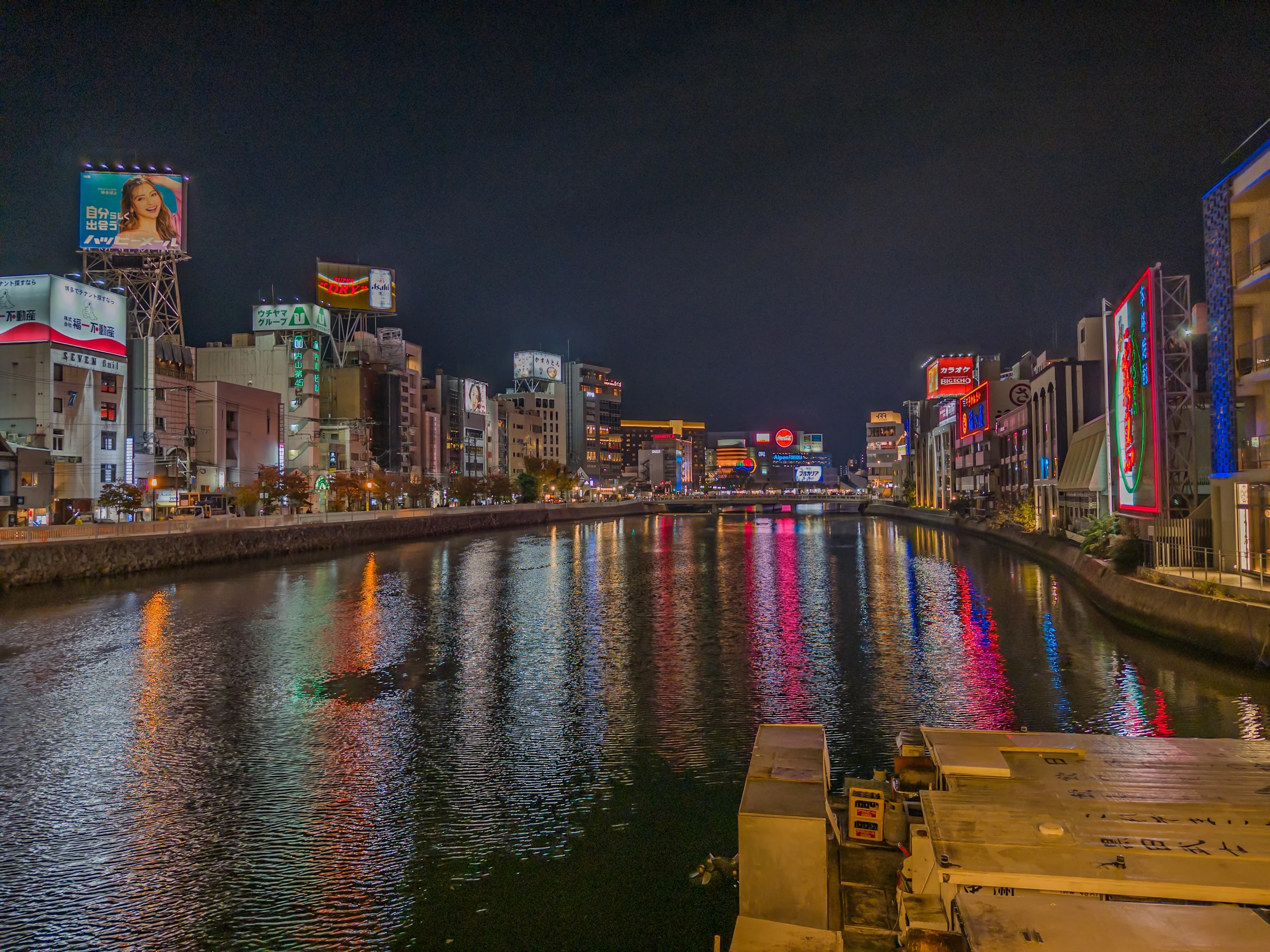 City lights reflected in the river at night