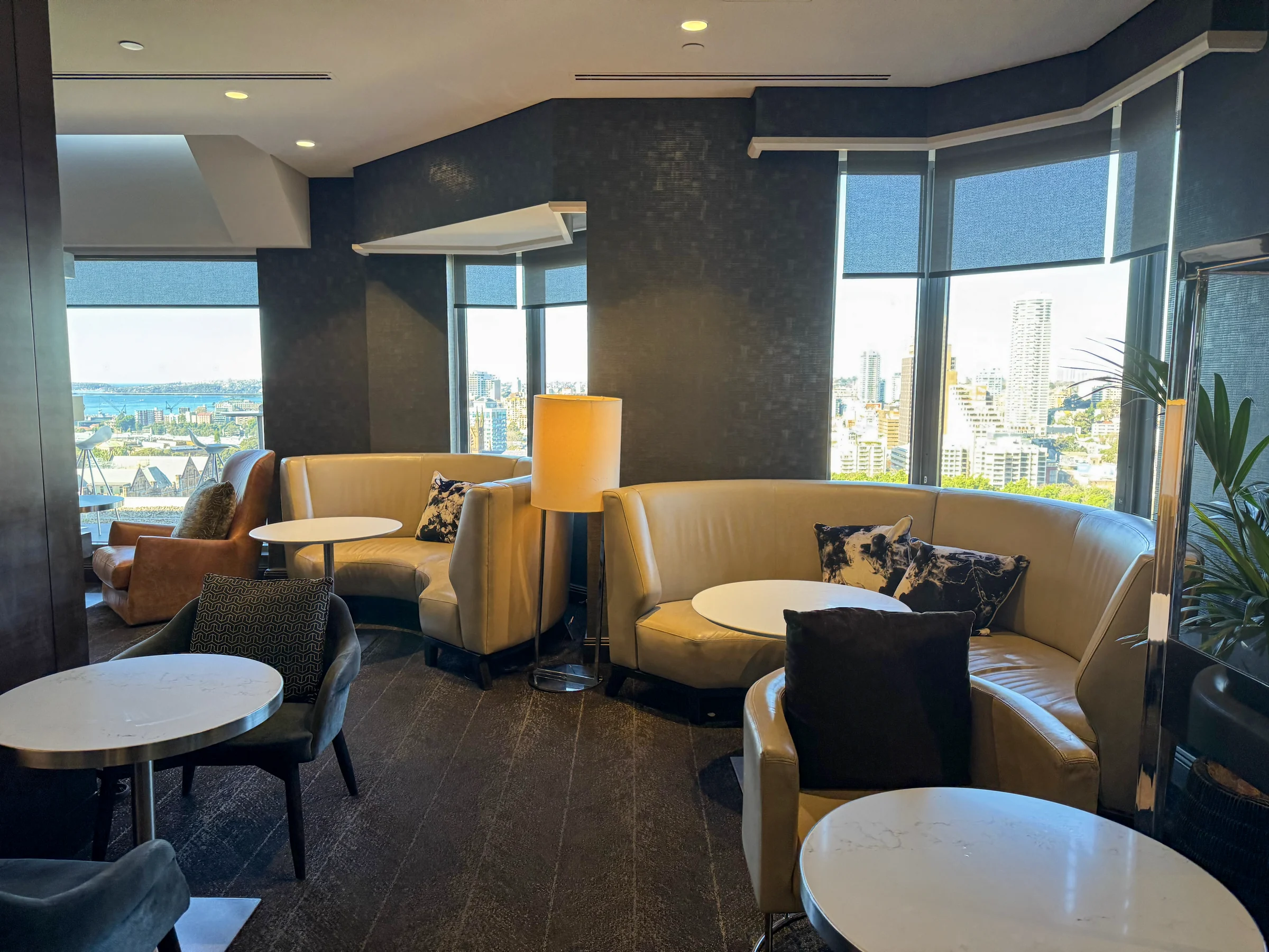 Chairs and tables arranged towards the view.
