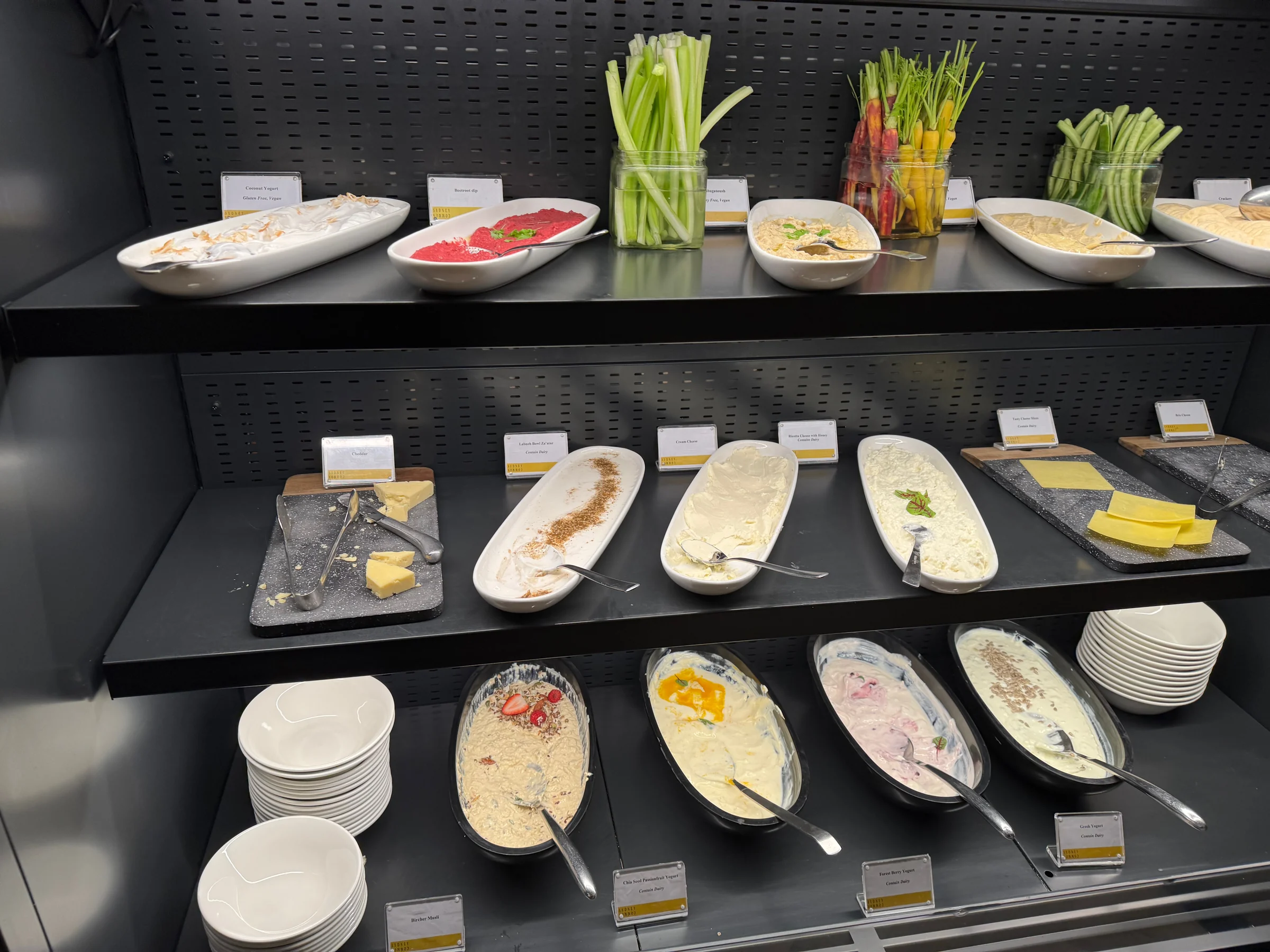 The cheese and vegetable station.