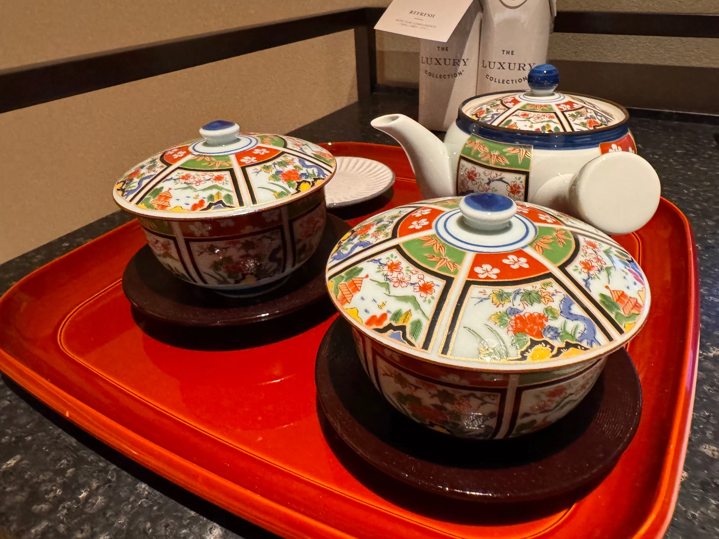 Tea ware provided in the room.