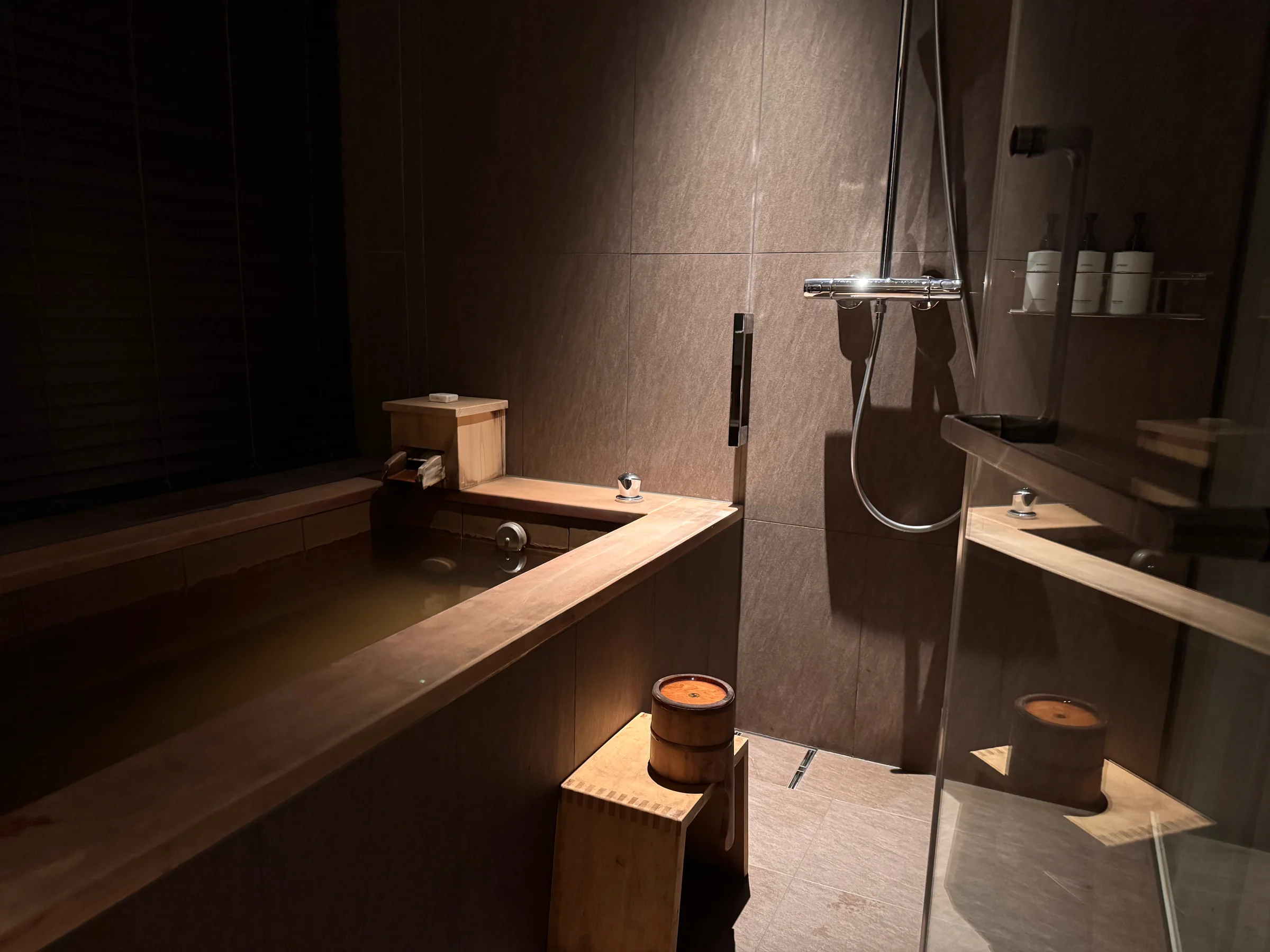 Back in the room, enjoying the hot spring at night too.