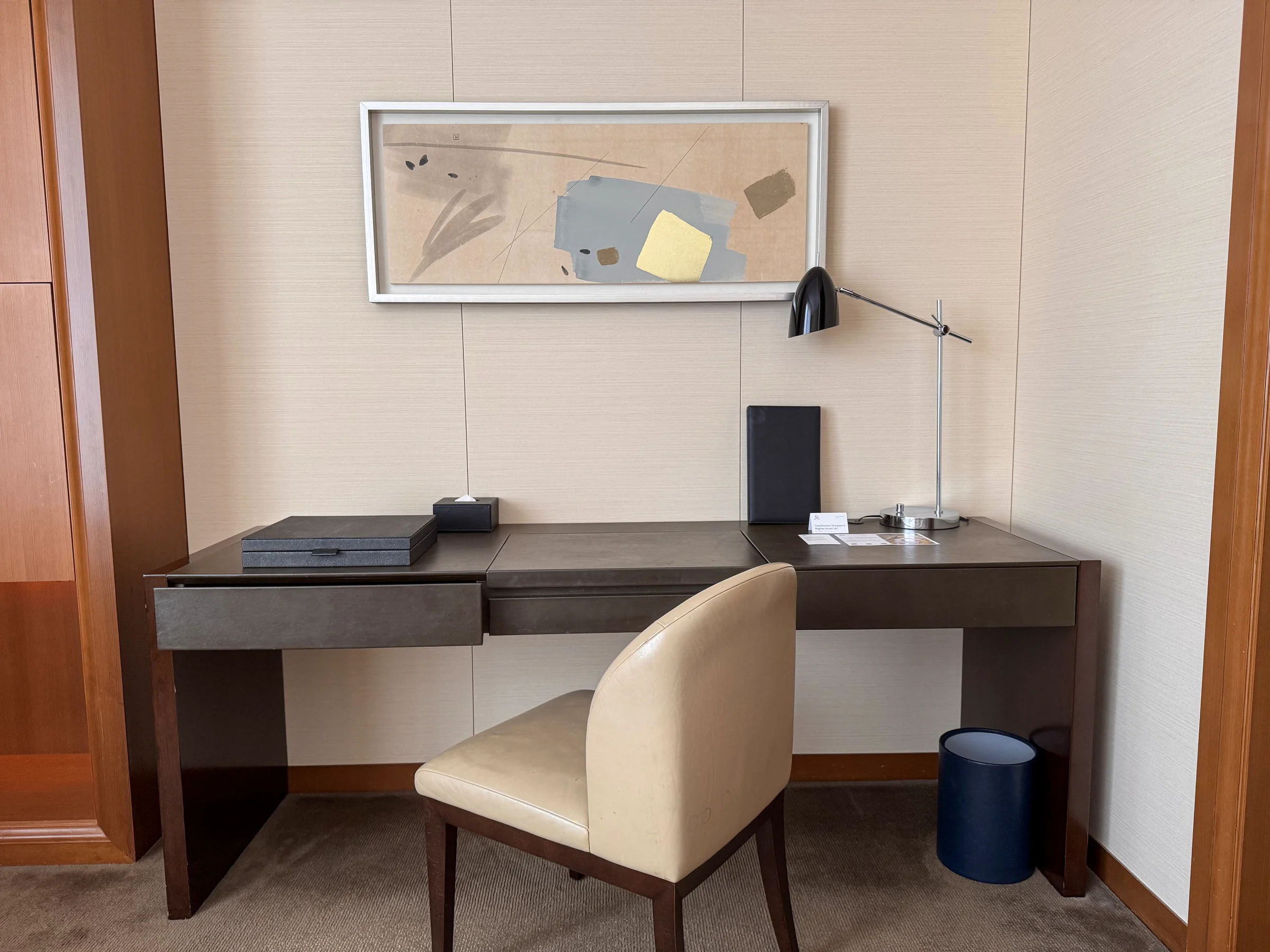 Wall art and the work desk.