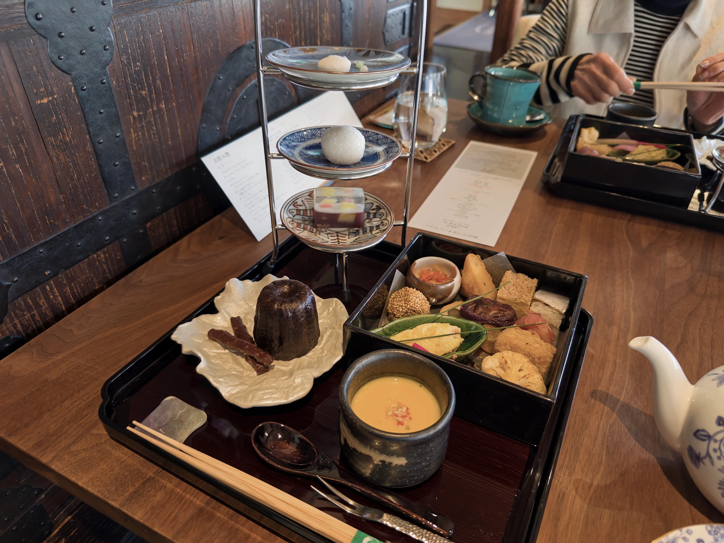 Afternoon tea sweets and savouries arranged in dishes