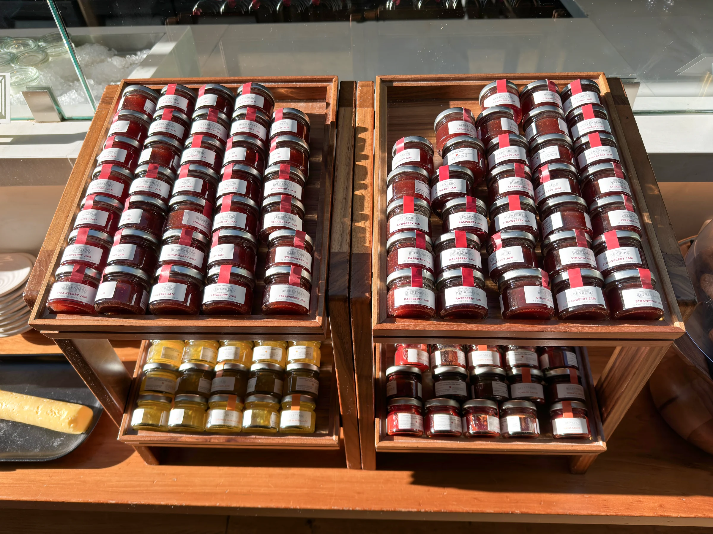 Jams and yogurts on display.