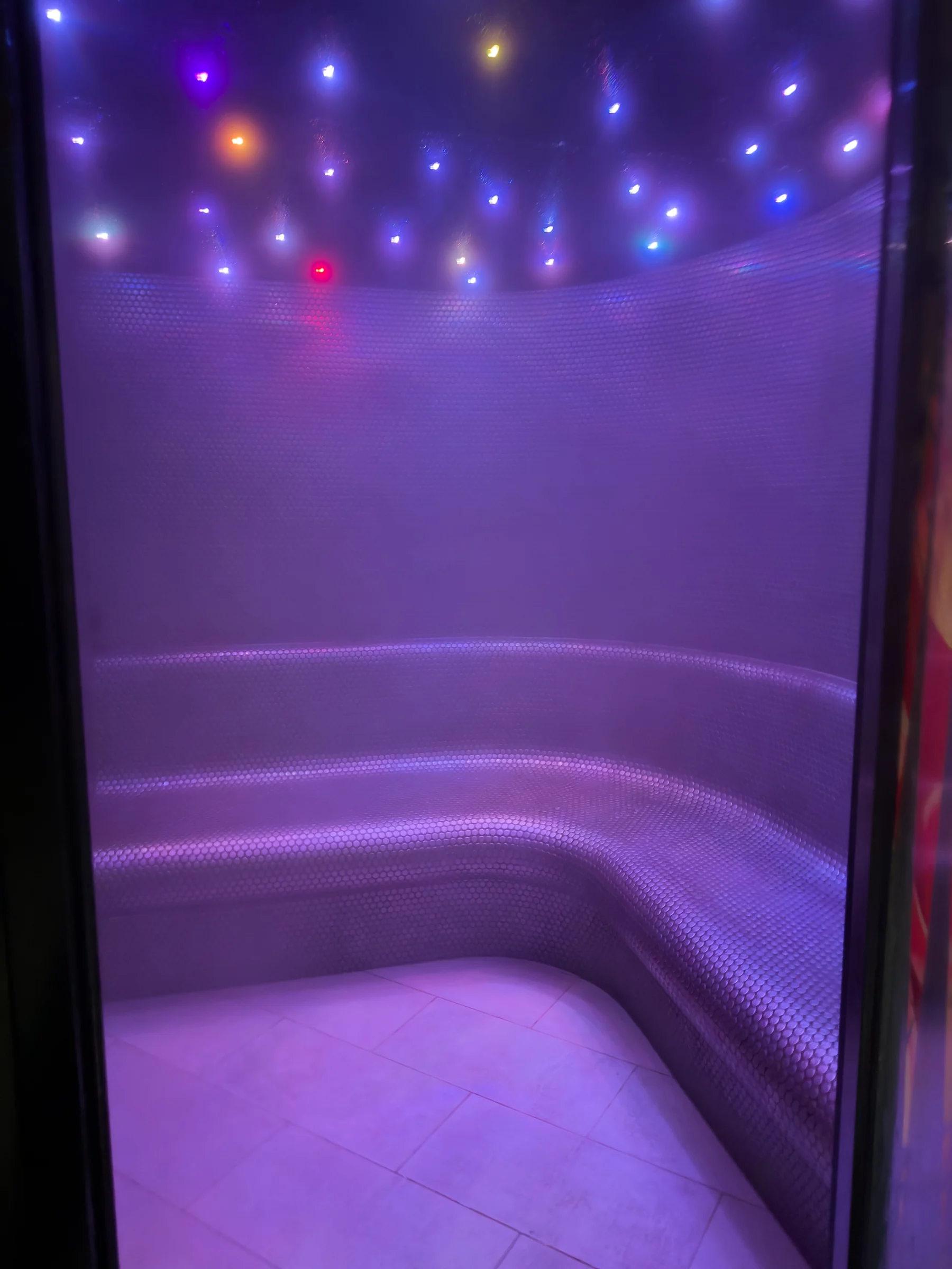 Purple light in the steam room.