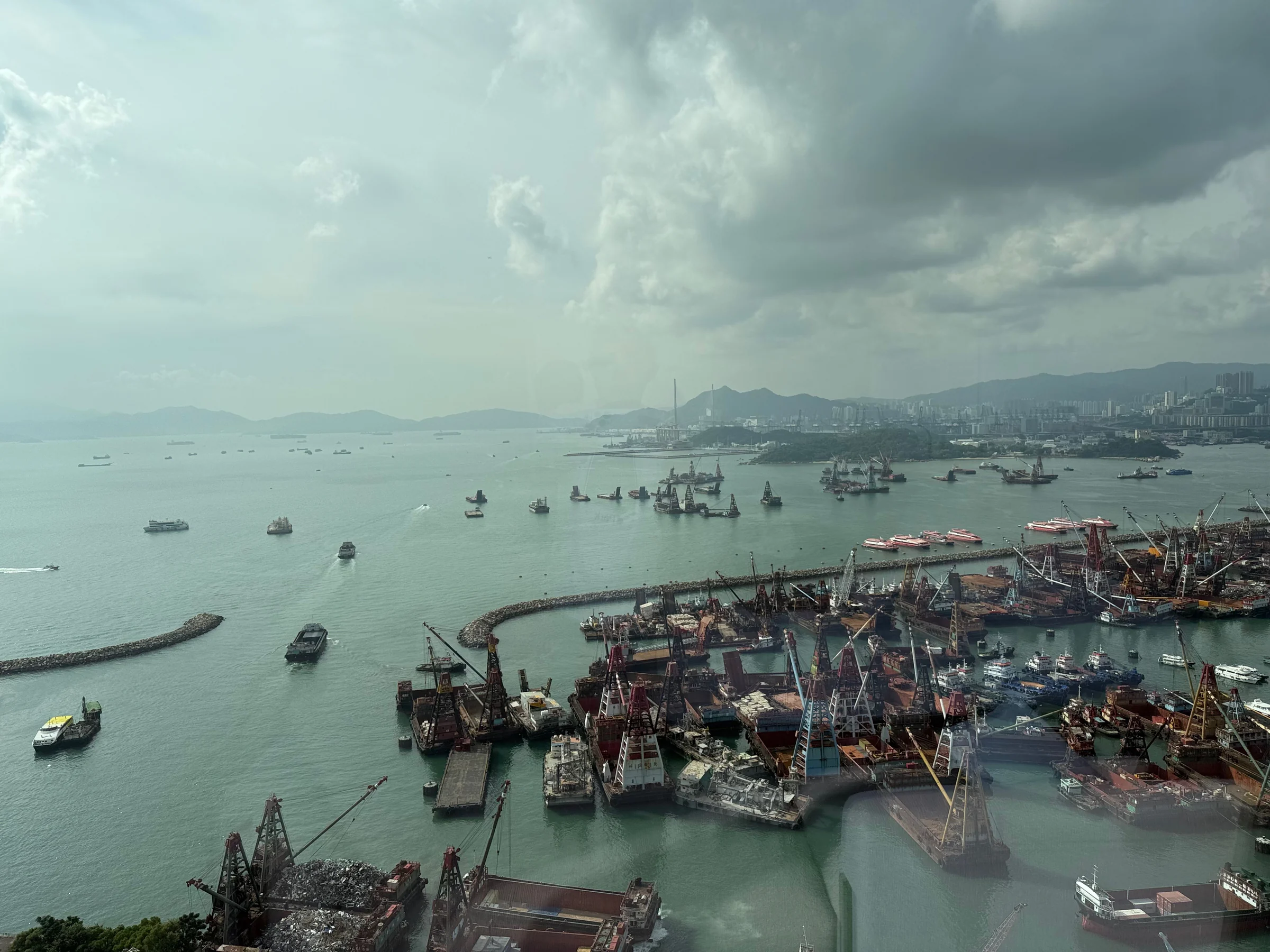 The harbour, boats and Hong Kong scenery.
