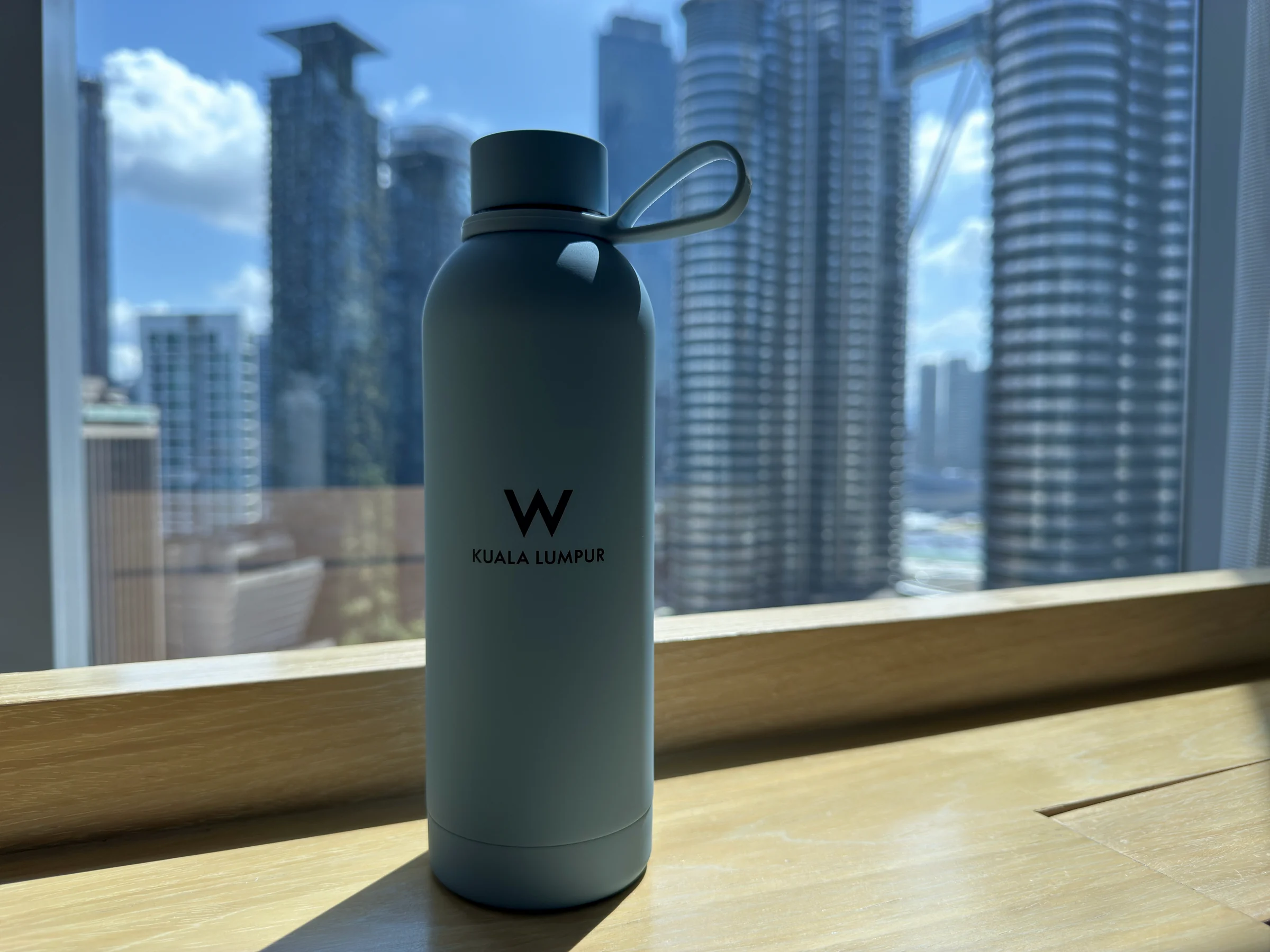 The W-branded water bottle I received at check-in.