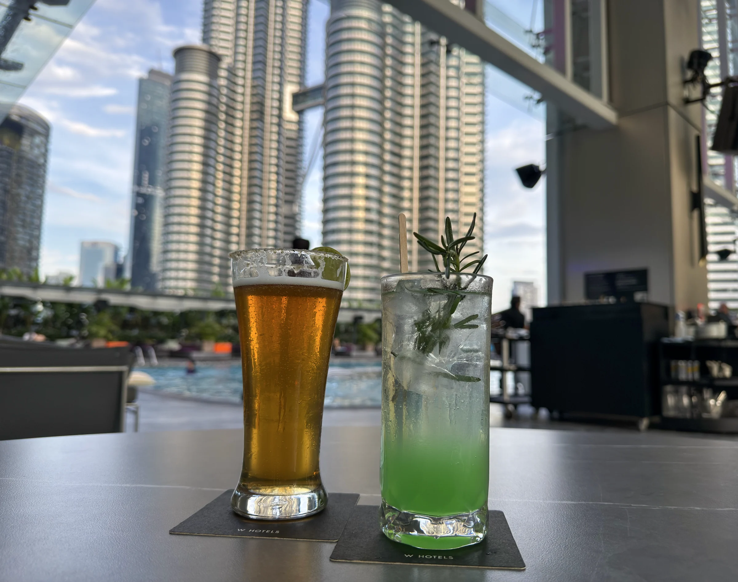 A drink overlooking the Twin Towers.
