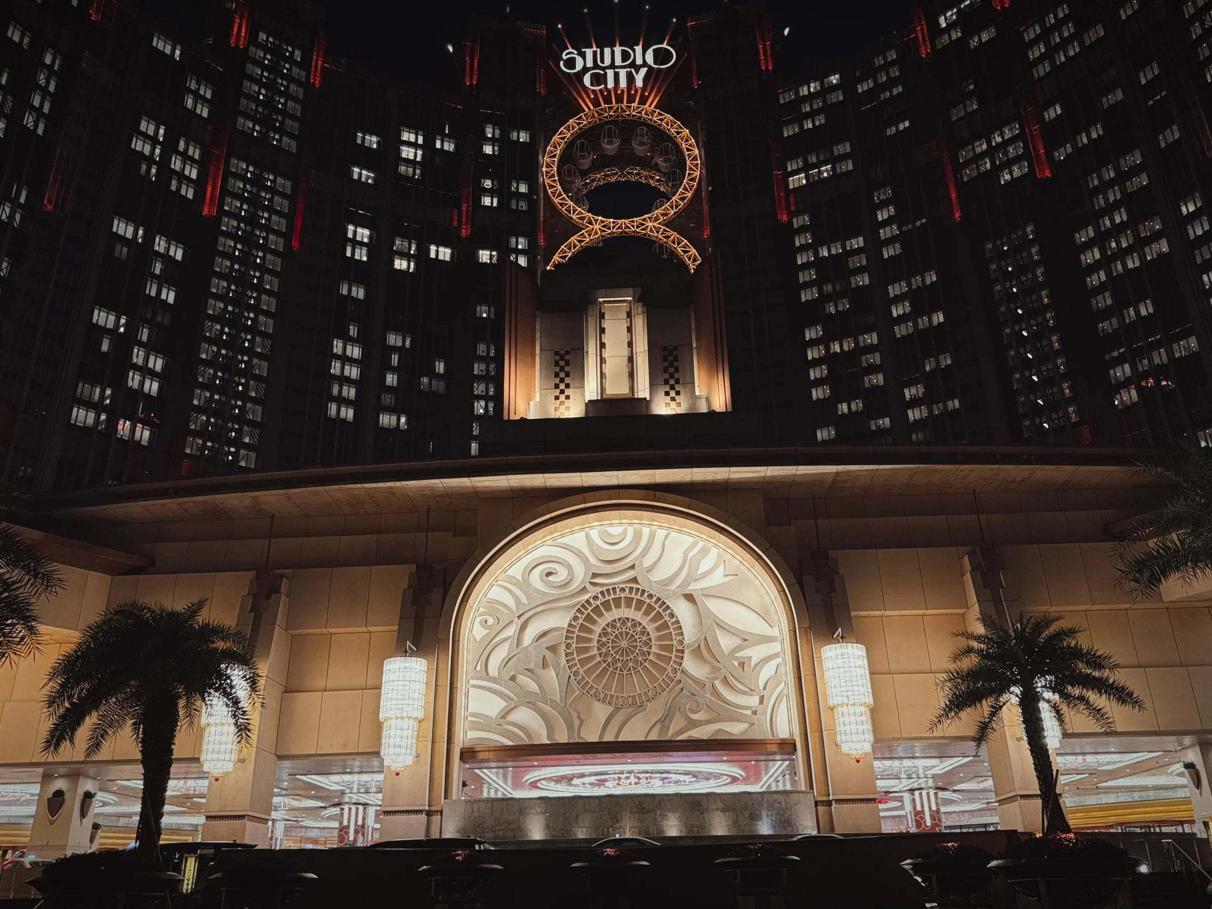 The Studio City entrance at night